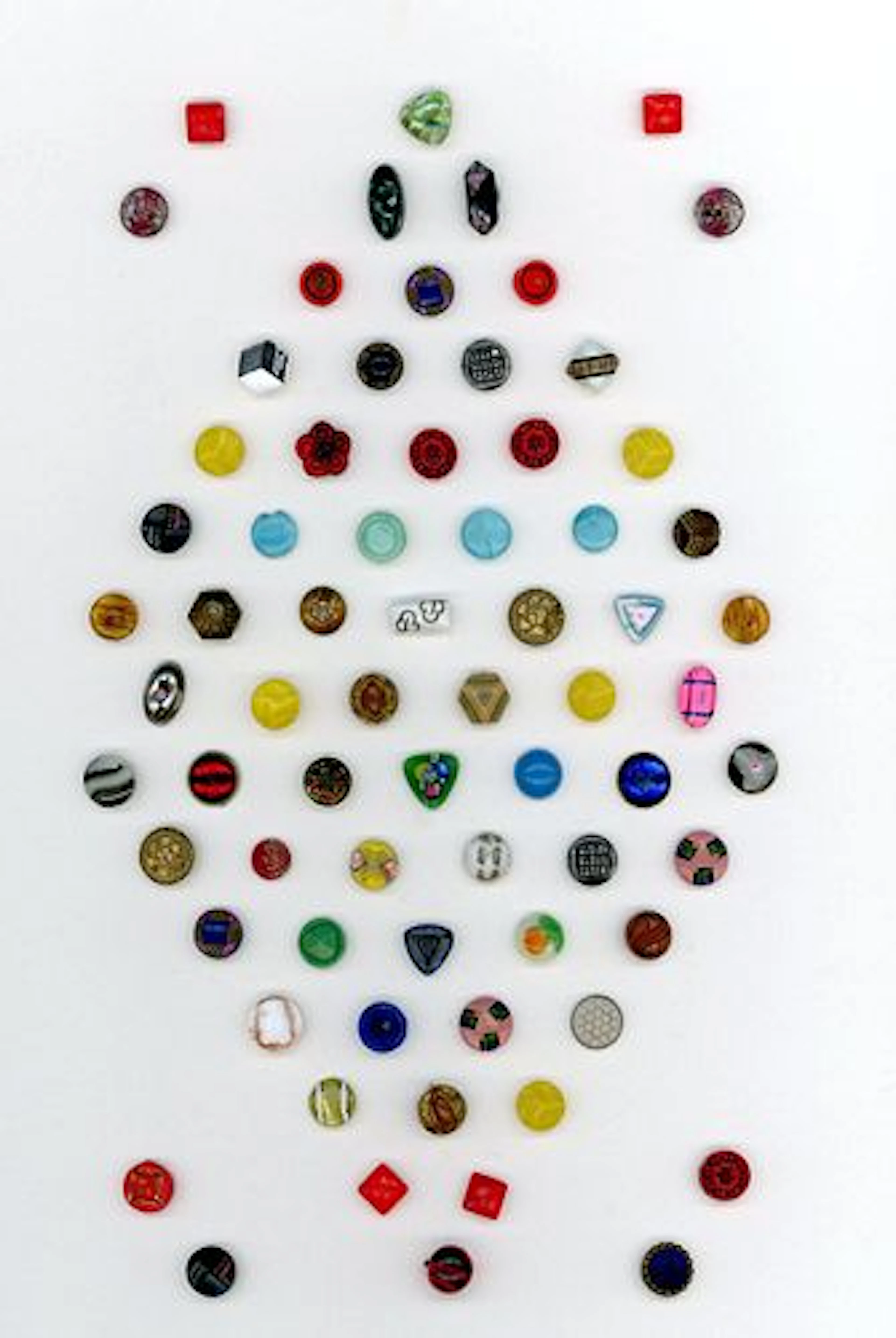 A CARD OF DIVISION ONE AND THREE GLASS BUTTONS