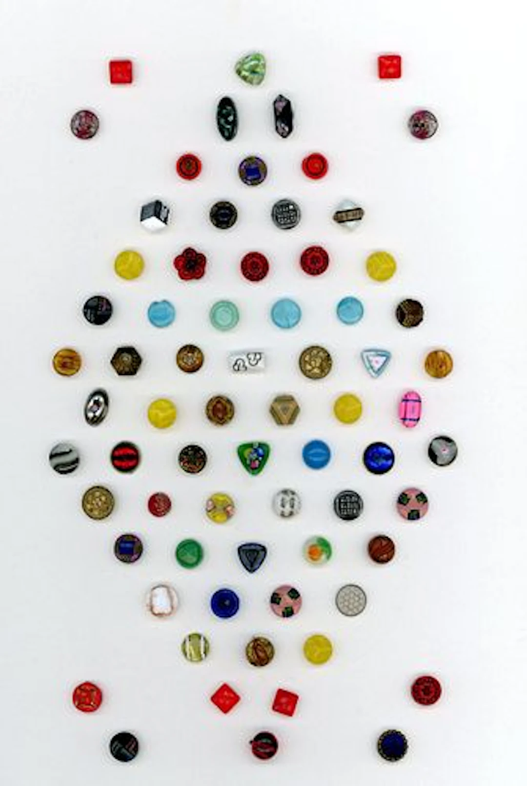 A CARD OF DIVISION ONE AND THREE GLASS BUTTONS