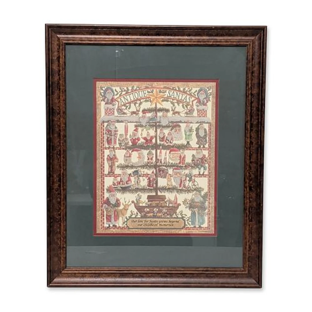 Dennis Eavenson (American b. 1950) Framed Paper-Cut Art Print, Antique Santas