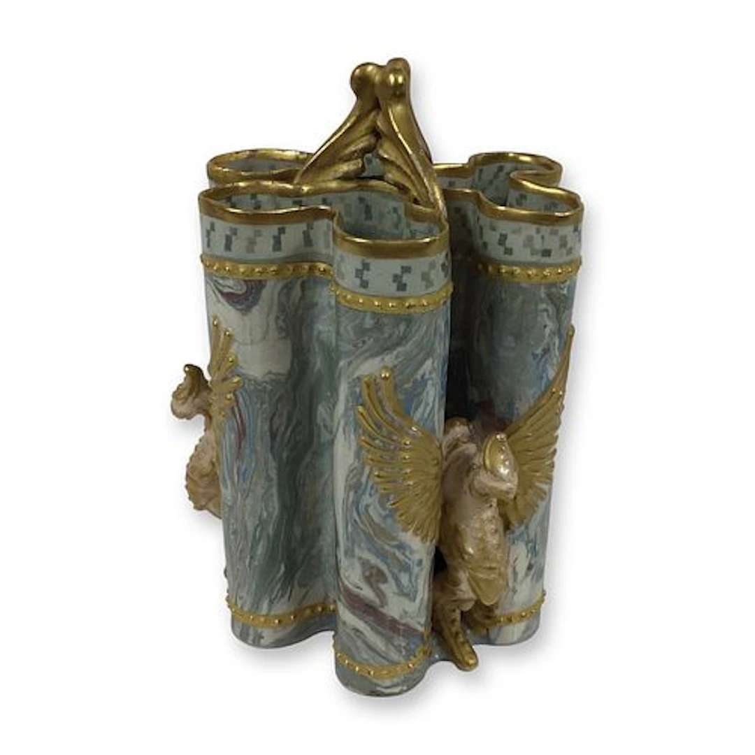 Doulton and Rix Marqueterie 5-Tube Stoneware Vase