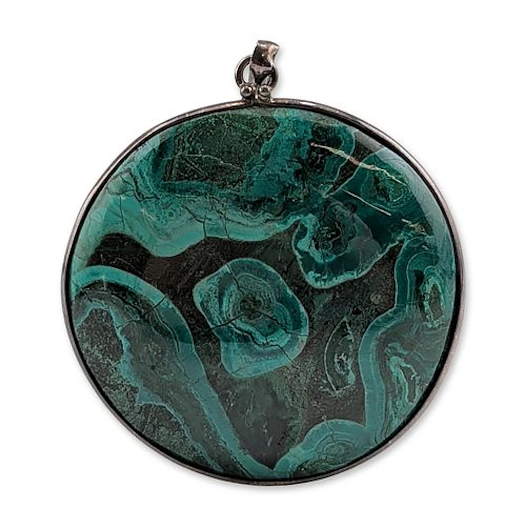 Sterling Silver Chrysocolla and Malachite Cabochon Pendant