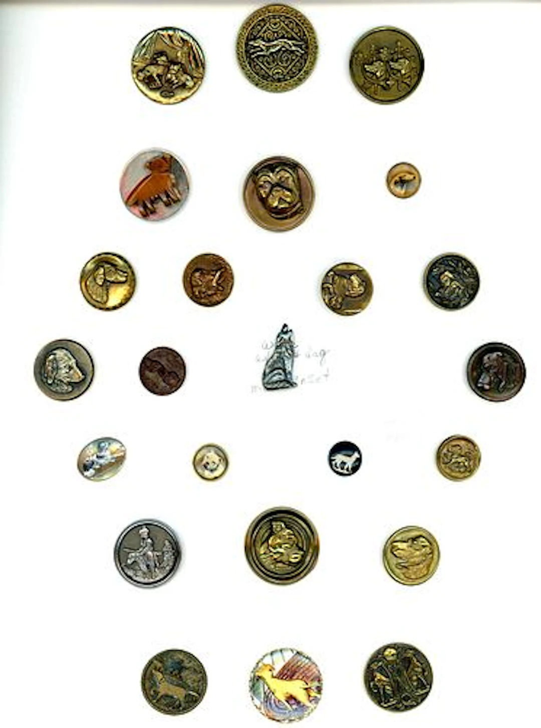 A CARD OF DIVISION 1 & 3 DOG BUTTONS