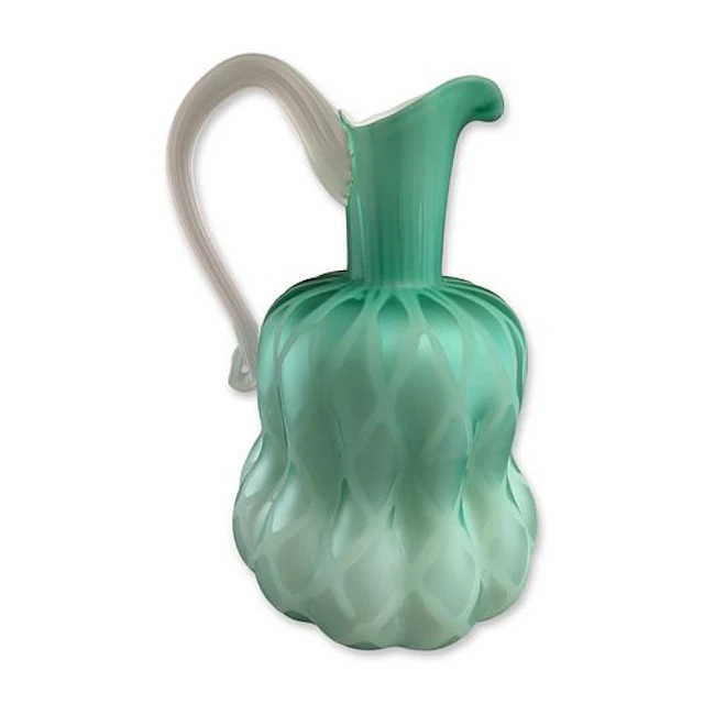Victorian Cased Satin Glass Mother of Pearl Diamond Quilted Pitcher