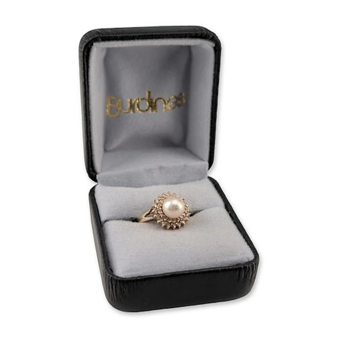 14K Yellow Gold Pearl and Diamond Halo Ring