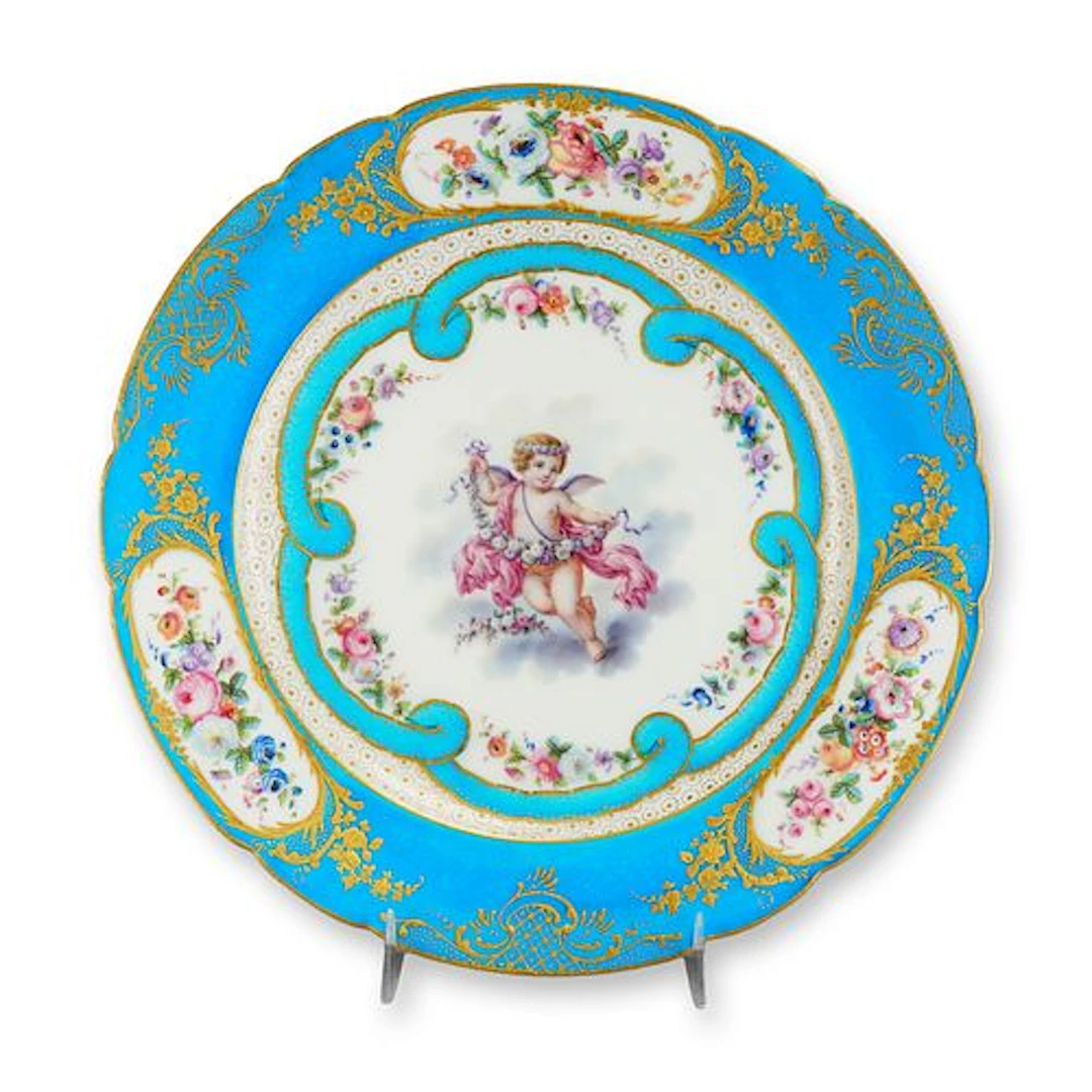French Sevres Rococo Style Porcelain Cabinet Plate