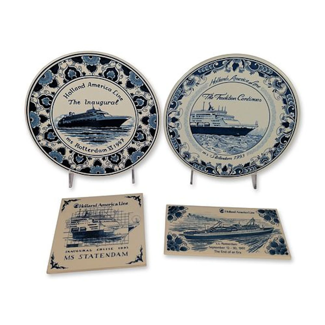 4pc Holland America Line Commemorative Blue Delft Plates