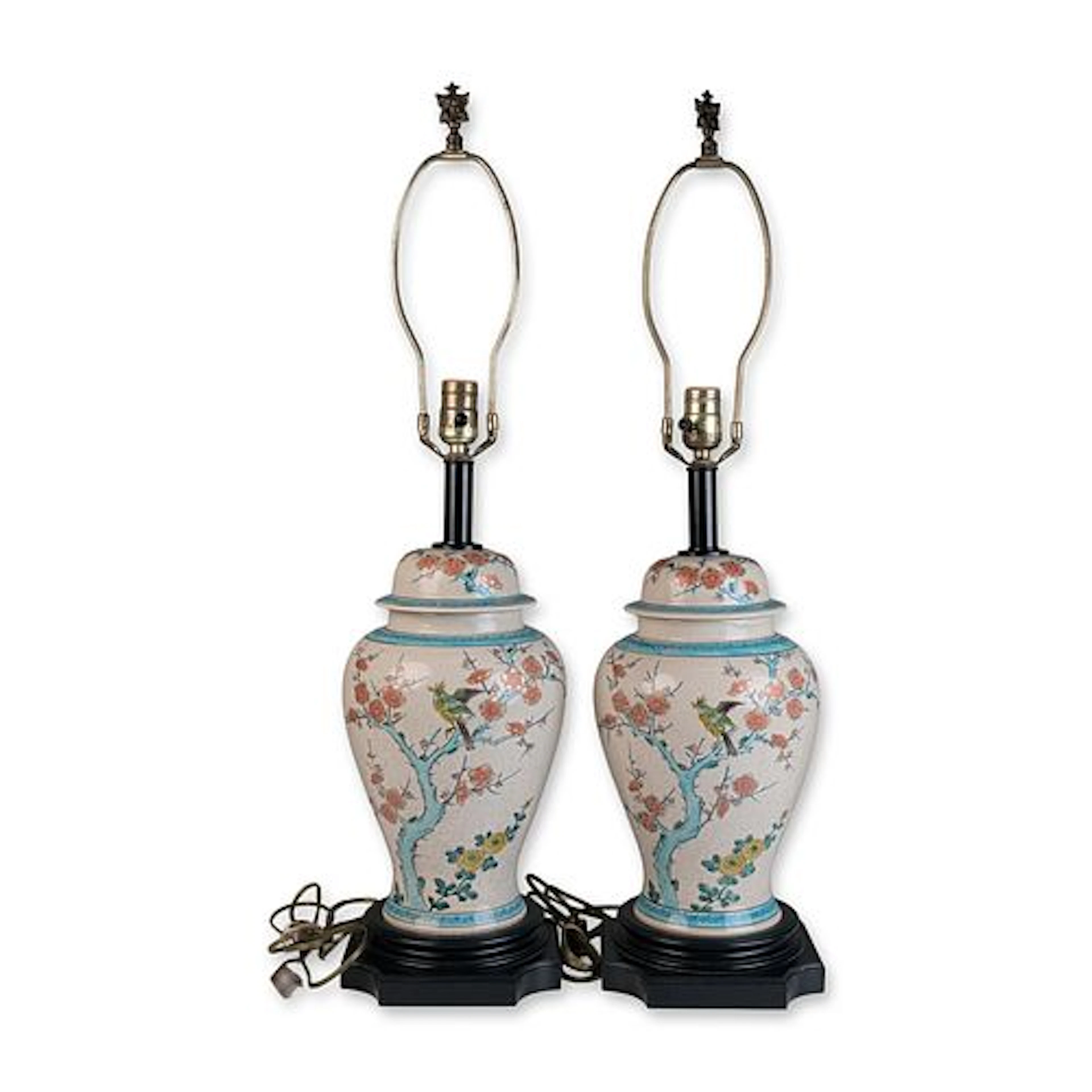 Pair of Japanese Satsuma Style Porcelain Table Lamps