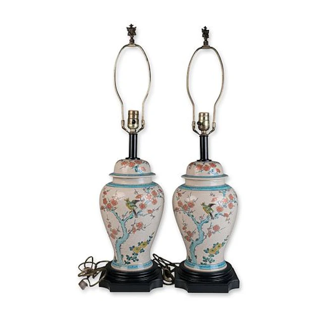Pair of Japanese Satsuma Style Porcelain Table Lamps