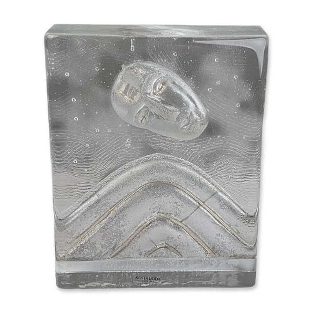 Bertil Vallien Kosta Boda Clear Glass Mask Sculpture