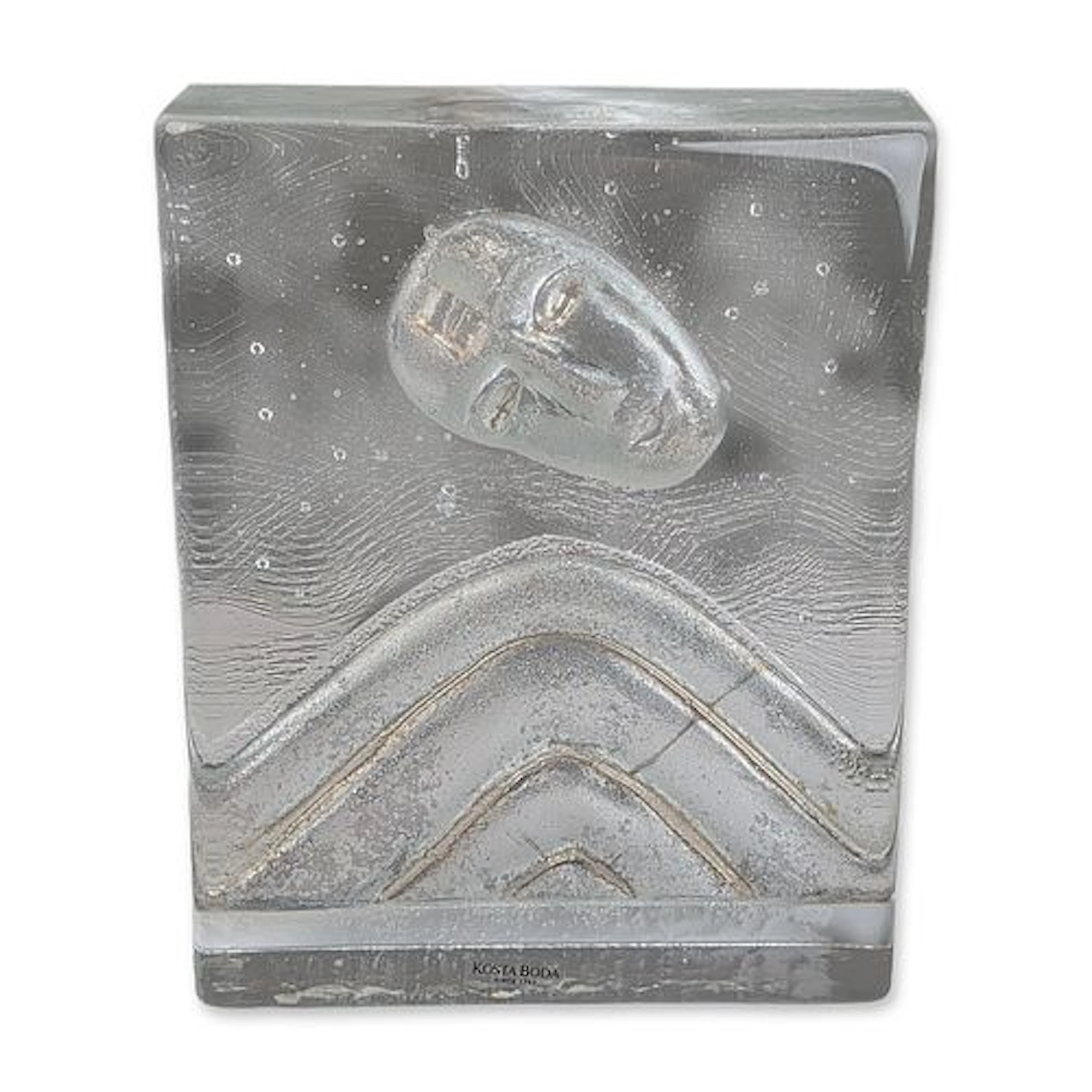 Bertil Vallien Kosta Boda Clear Glass Mask Sculpture