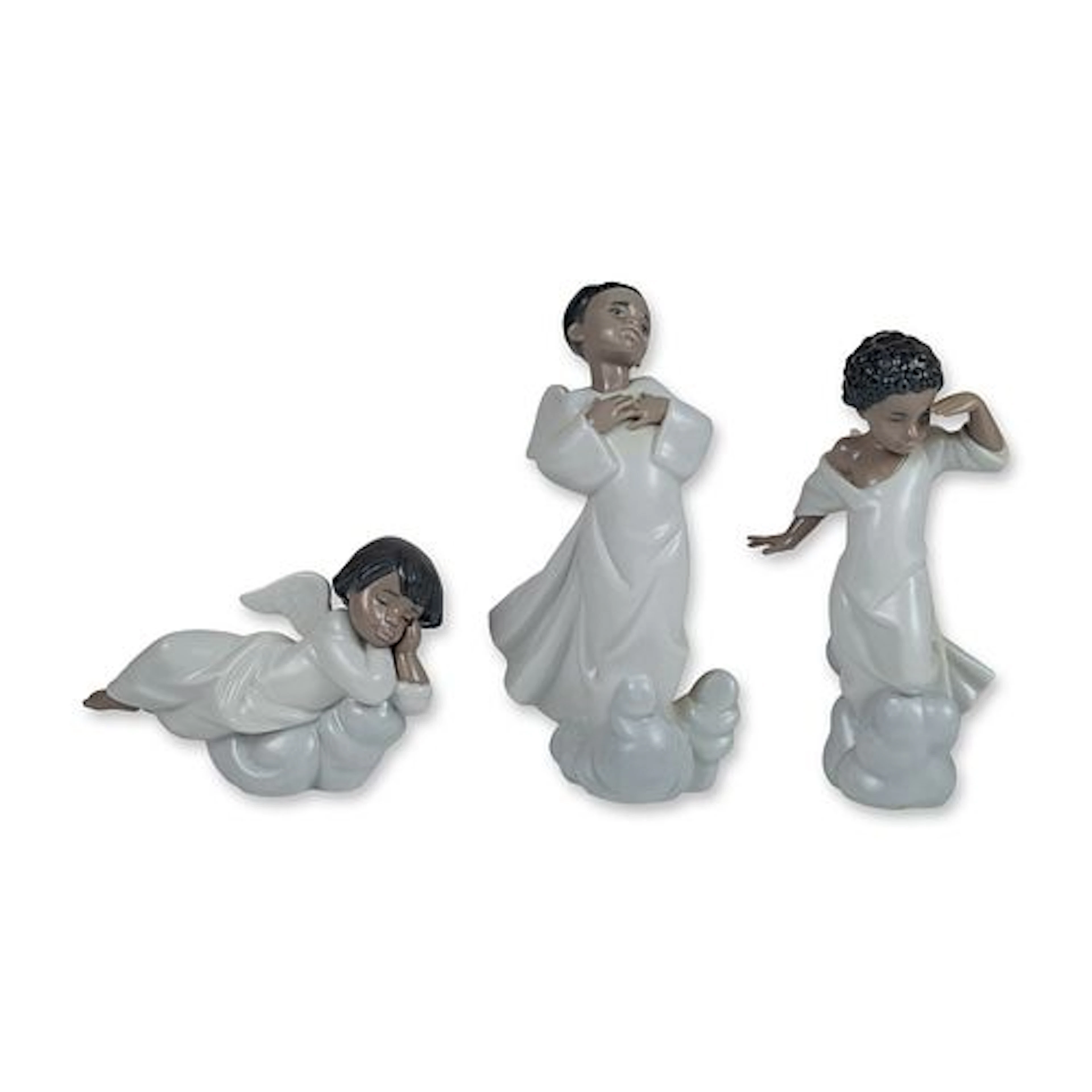 3pc Lladro Black Legacy Porcelain Angel Figurines