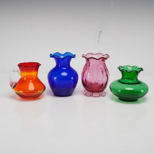 4pc Multi-Color Glass Bud Vases and Miniature Pitcher
