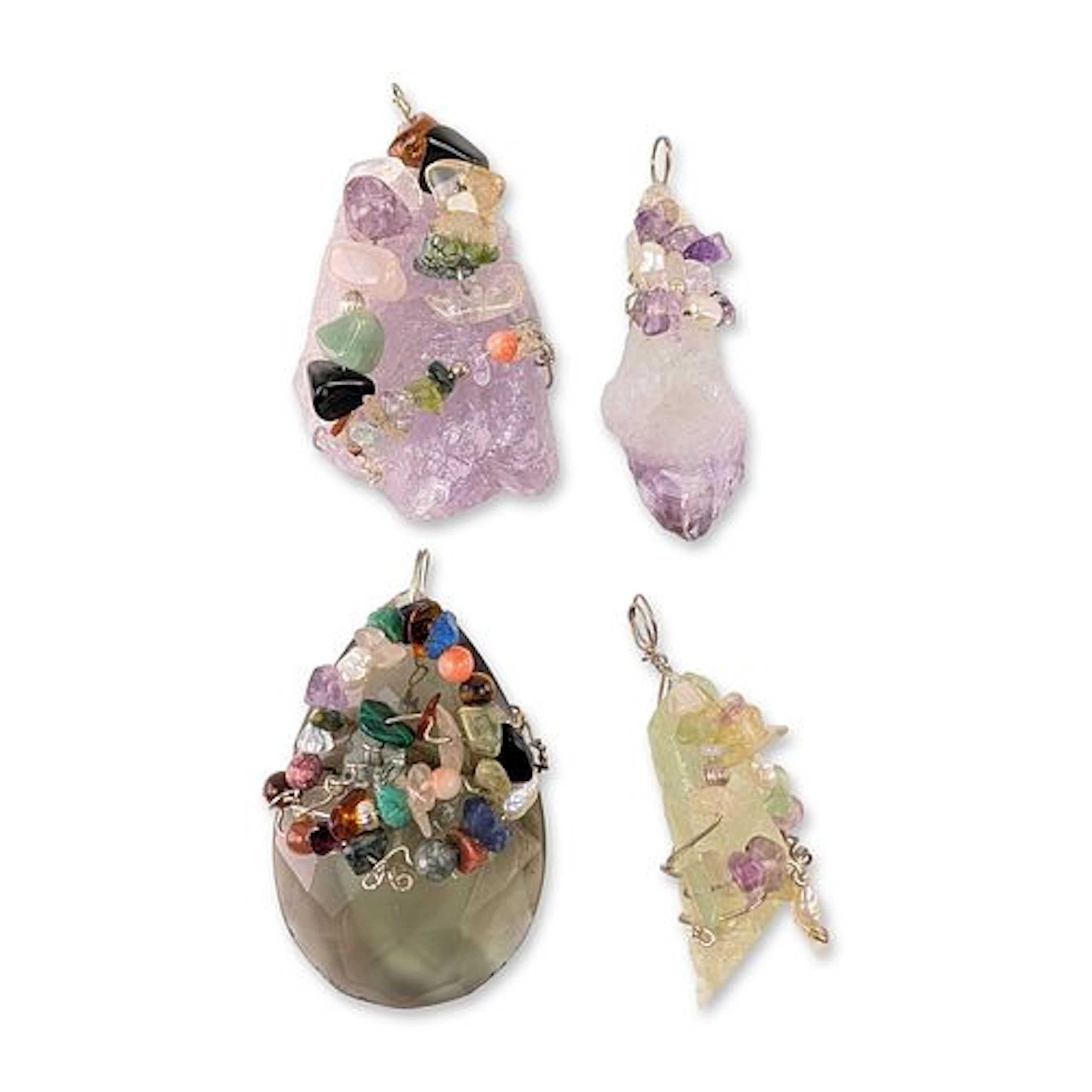 4pc Artisanal Wire-Wrapped Gemstone Pendants