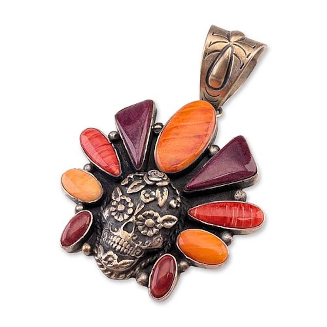 Robert Livingston Navajo Sterling Silver Spiny Oyster Skull Pendant