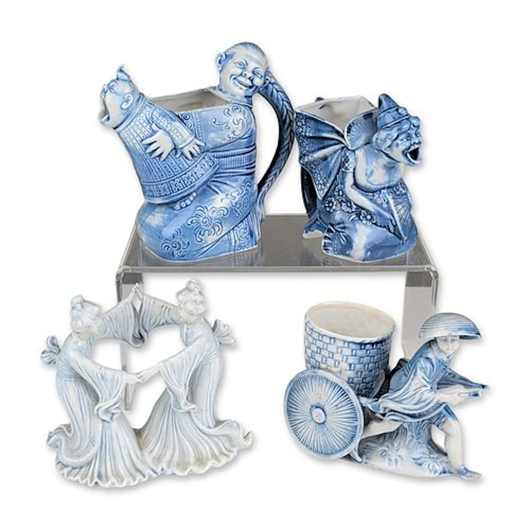 Group of Blue and White Chinoiserie Porcelain Figurines