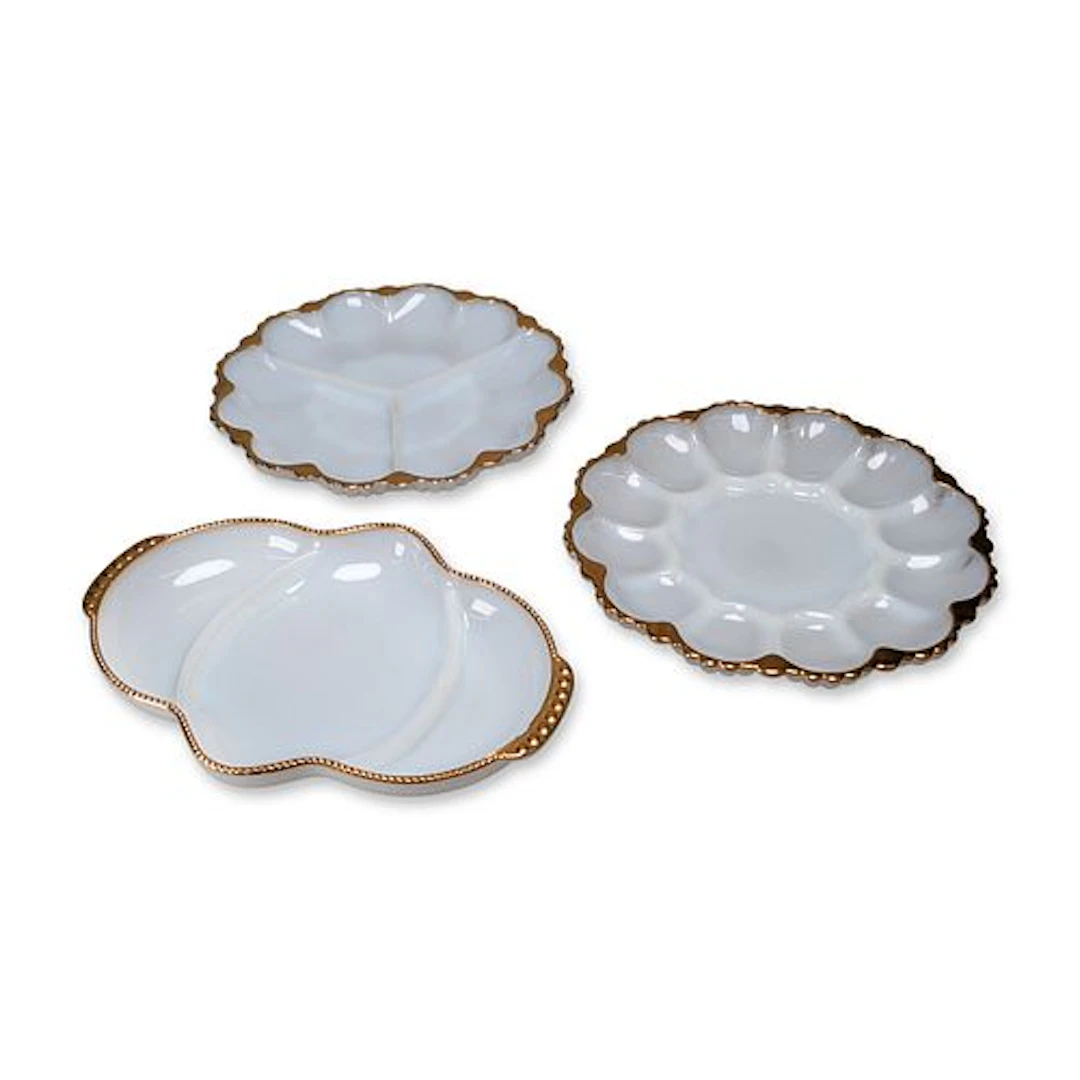 3pc Fire-King Milk Glass Divided Serving Dishes