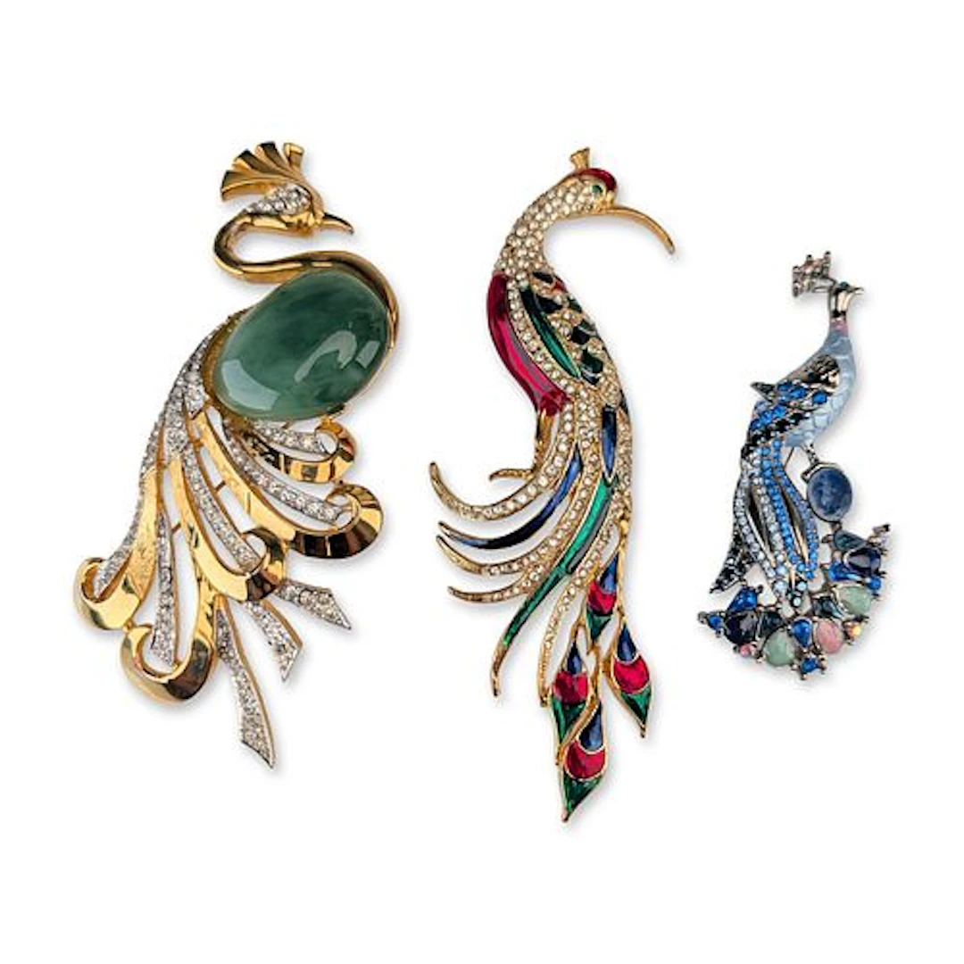 3pc Group of Vintage Costume Jewelry Peacock Brooches