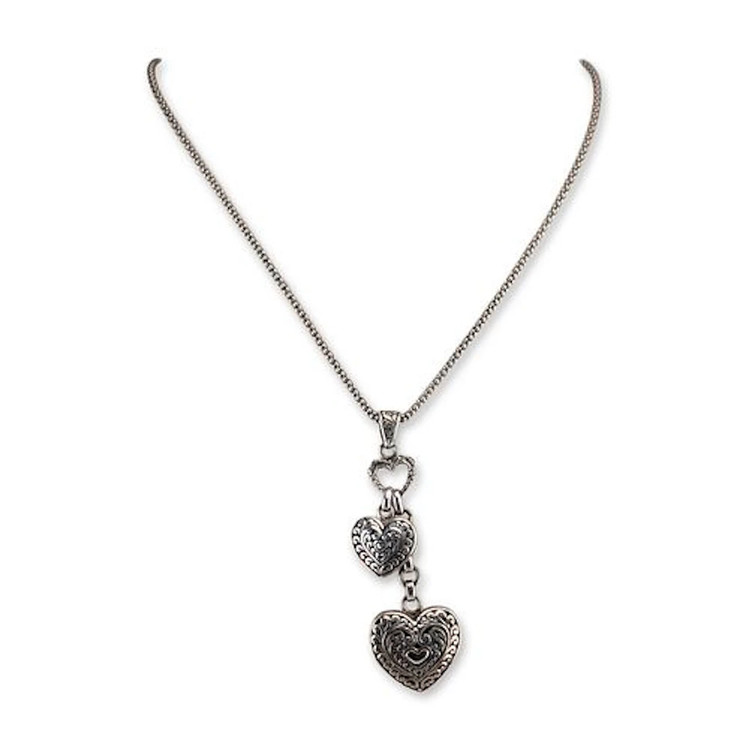 Sterling Silver Triple Heart Pendant Necklace