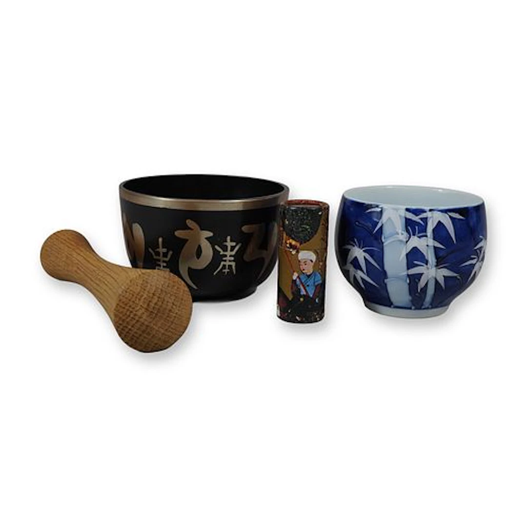 3pc Asian Items Including a Tibetan Singing Bowl, Japanese Porcelain