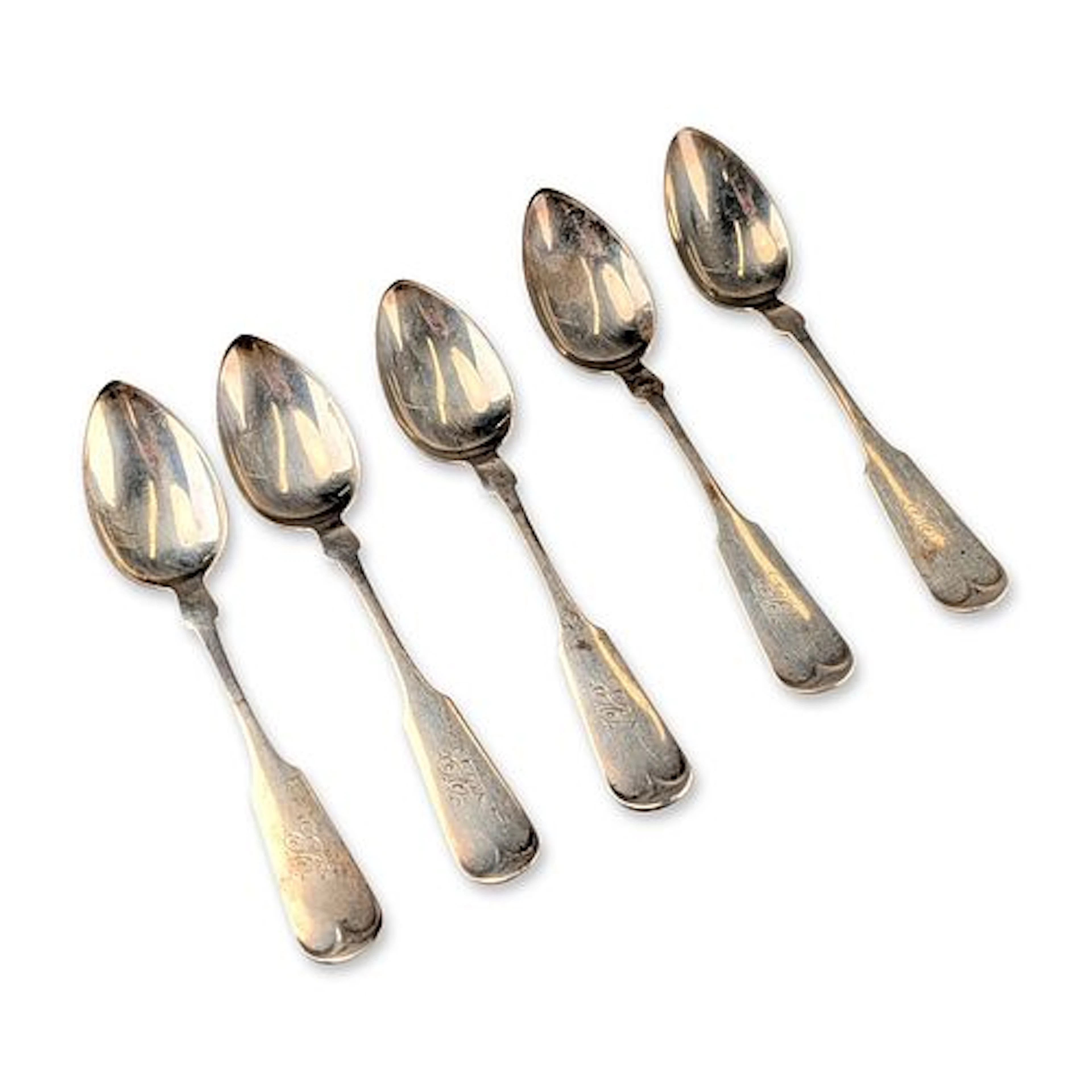 5pc American Sterling Silver Fiddle Pattern Teaspoons