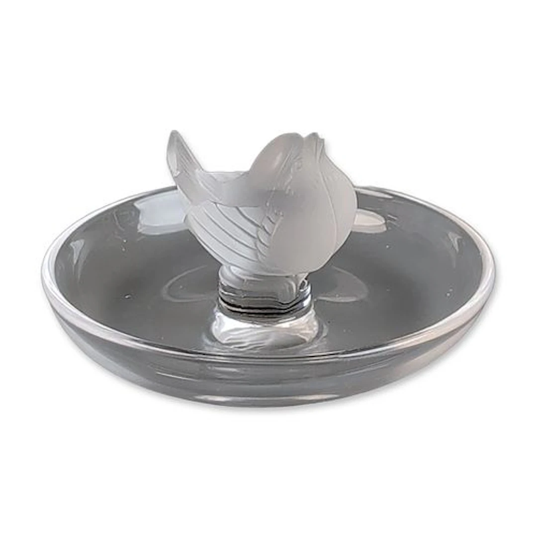Lalique France Frosted Crystal Sparrow Ring Dish