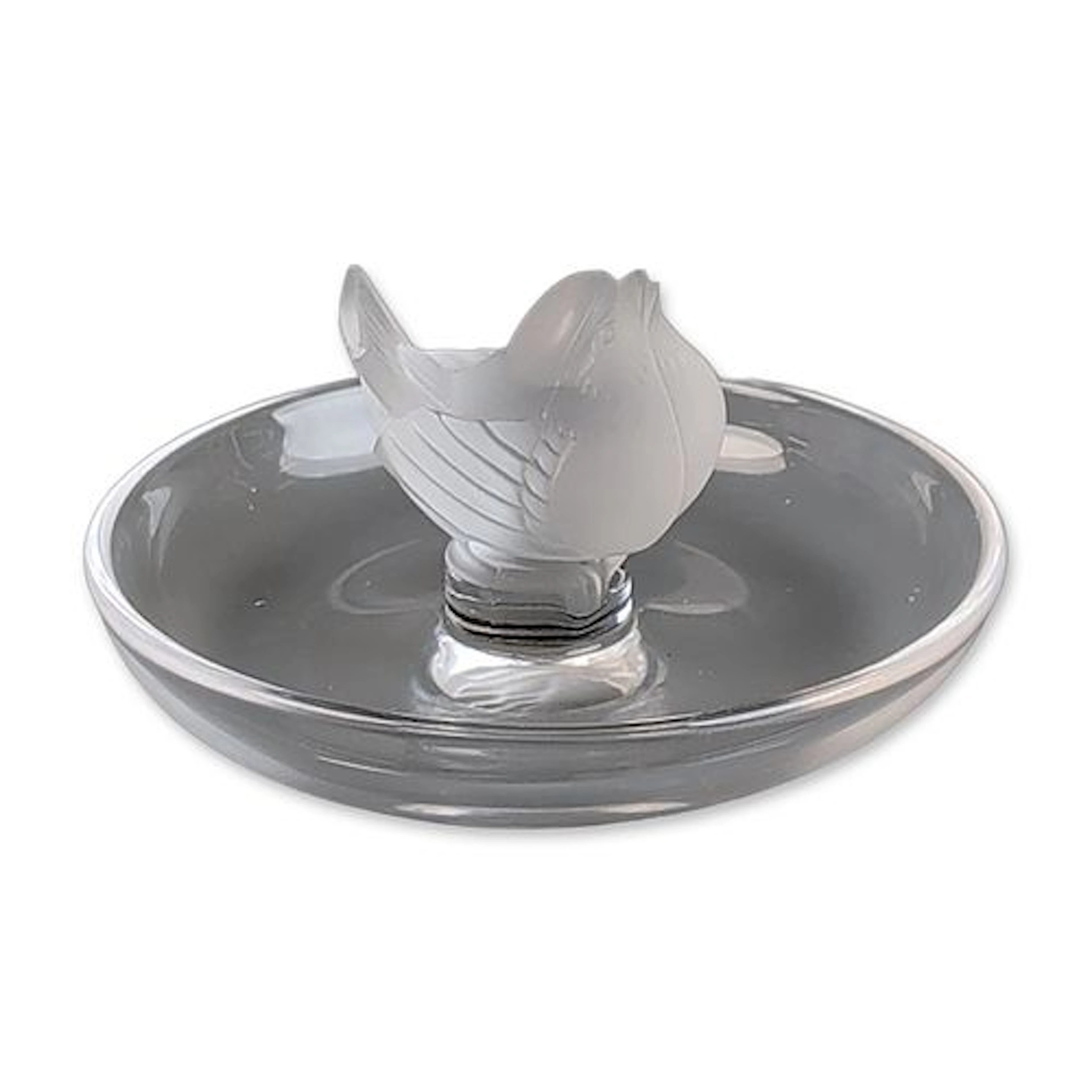 Lalique France Frosted Crystal Sparrow Ring Dish