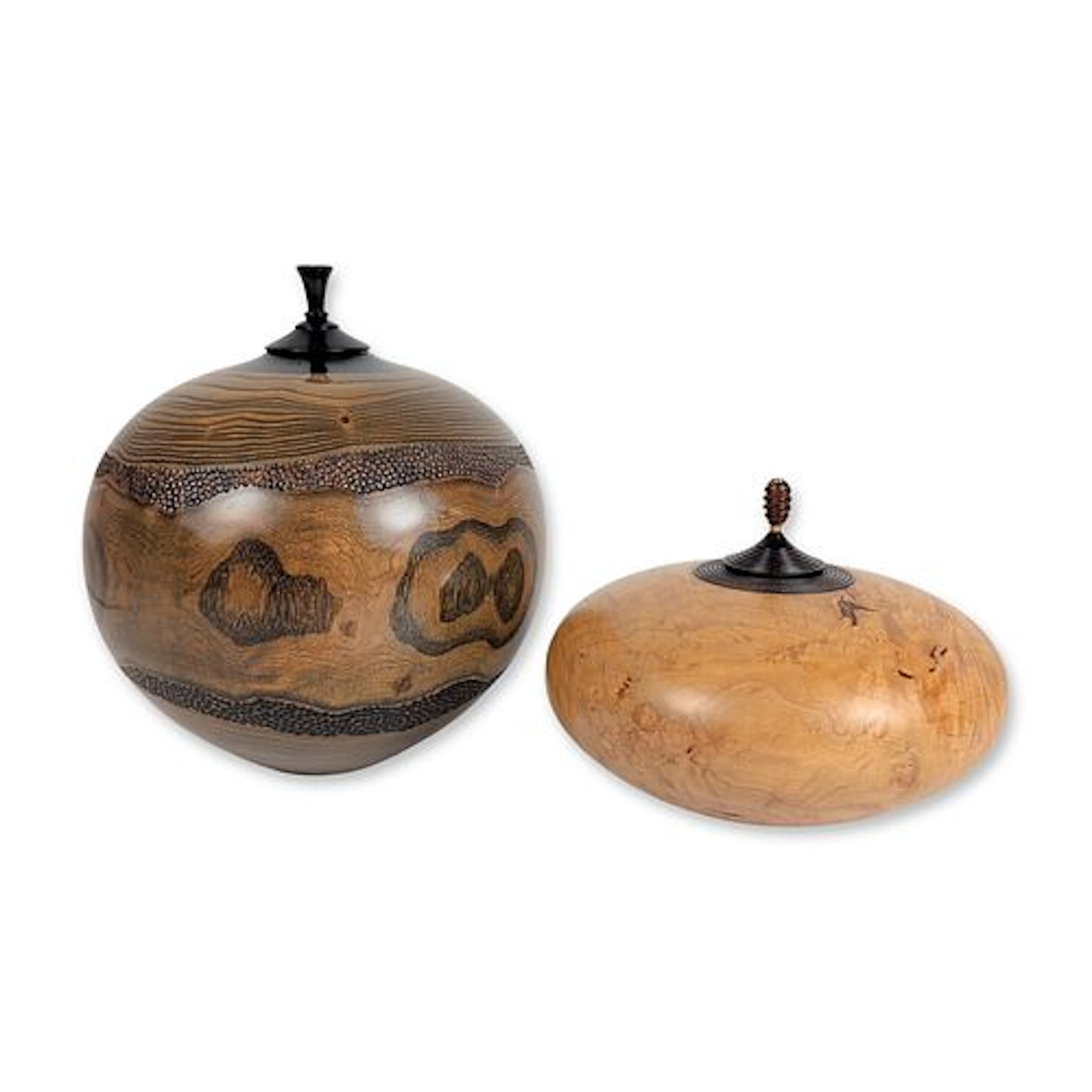 2pc Dixie Turned Wood Lidded Vessels