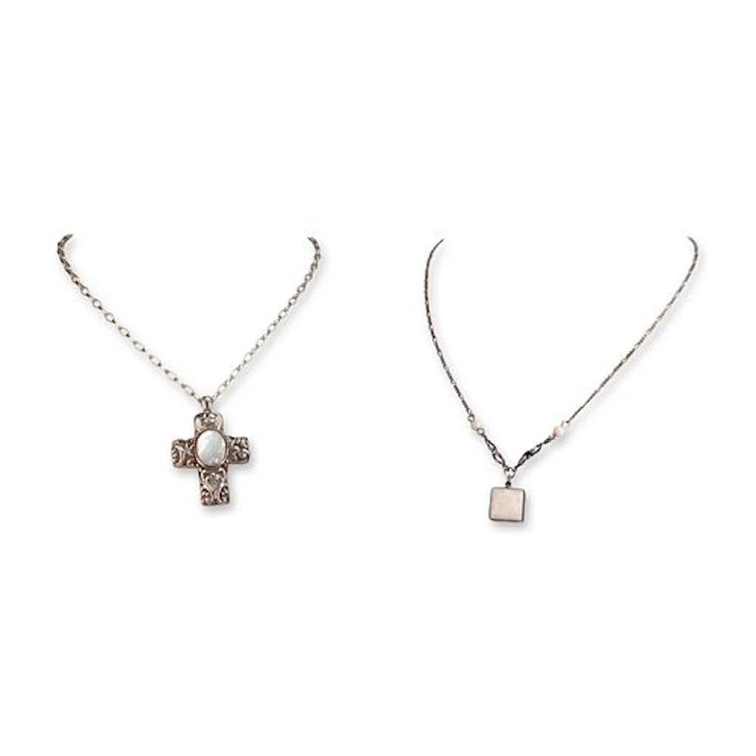 2pc Sterling Silver Pendant Necklaces with White Shell Accents