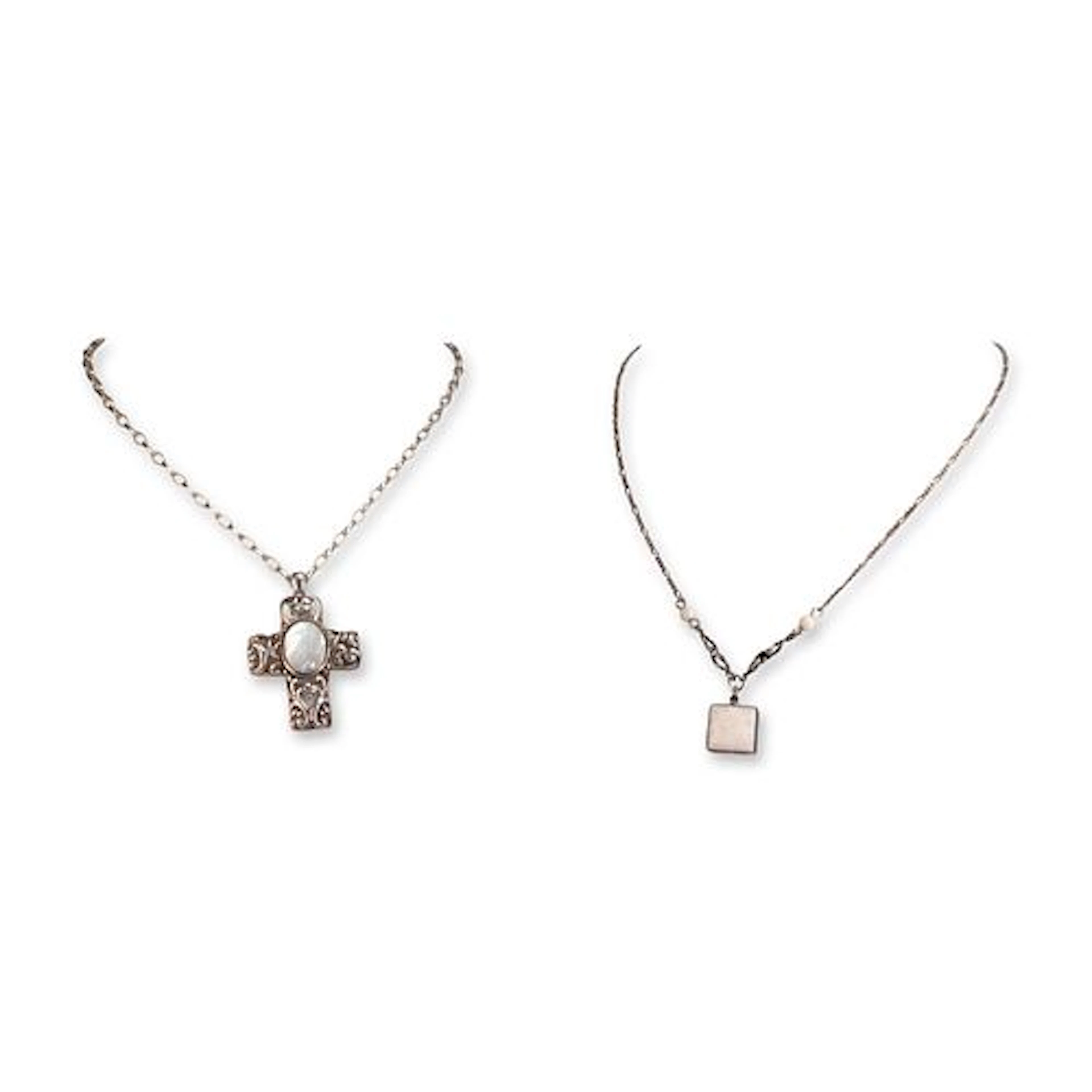 2pc Sterling Silver Pendant Necklaces with White Shell Accents
