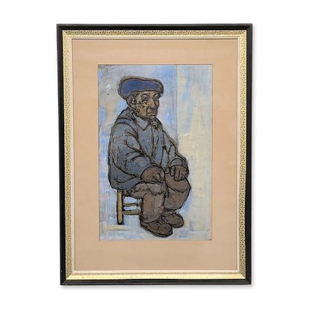Modernist Expressionist School Mixed Media on Paper Board Painting