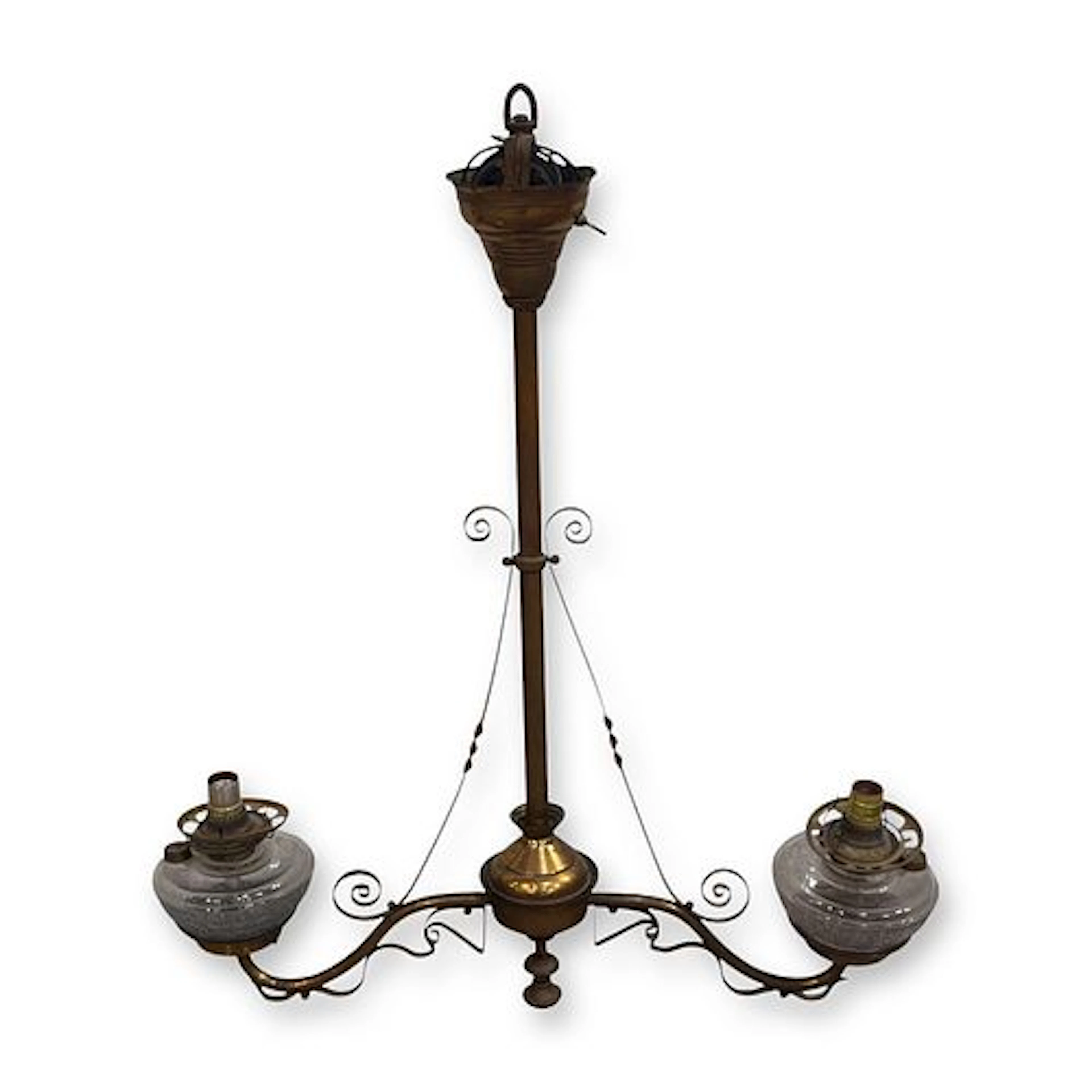 Victorian Style Two Arm Brass and Glass Adjustable Library Lamp