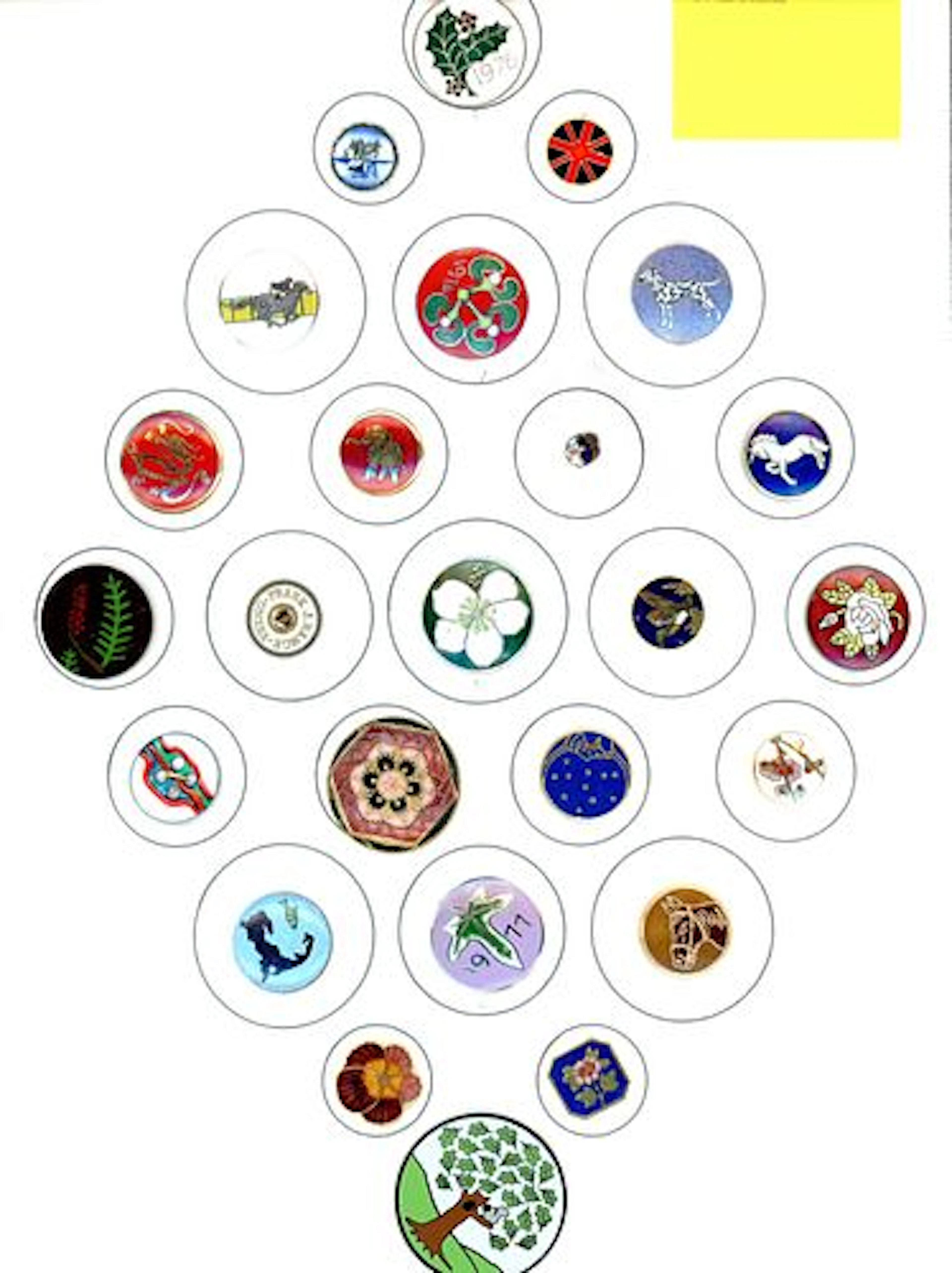A CARD OF DIVISION ONE & THREE ENAMEL BUTTONS