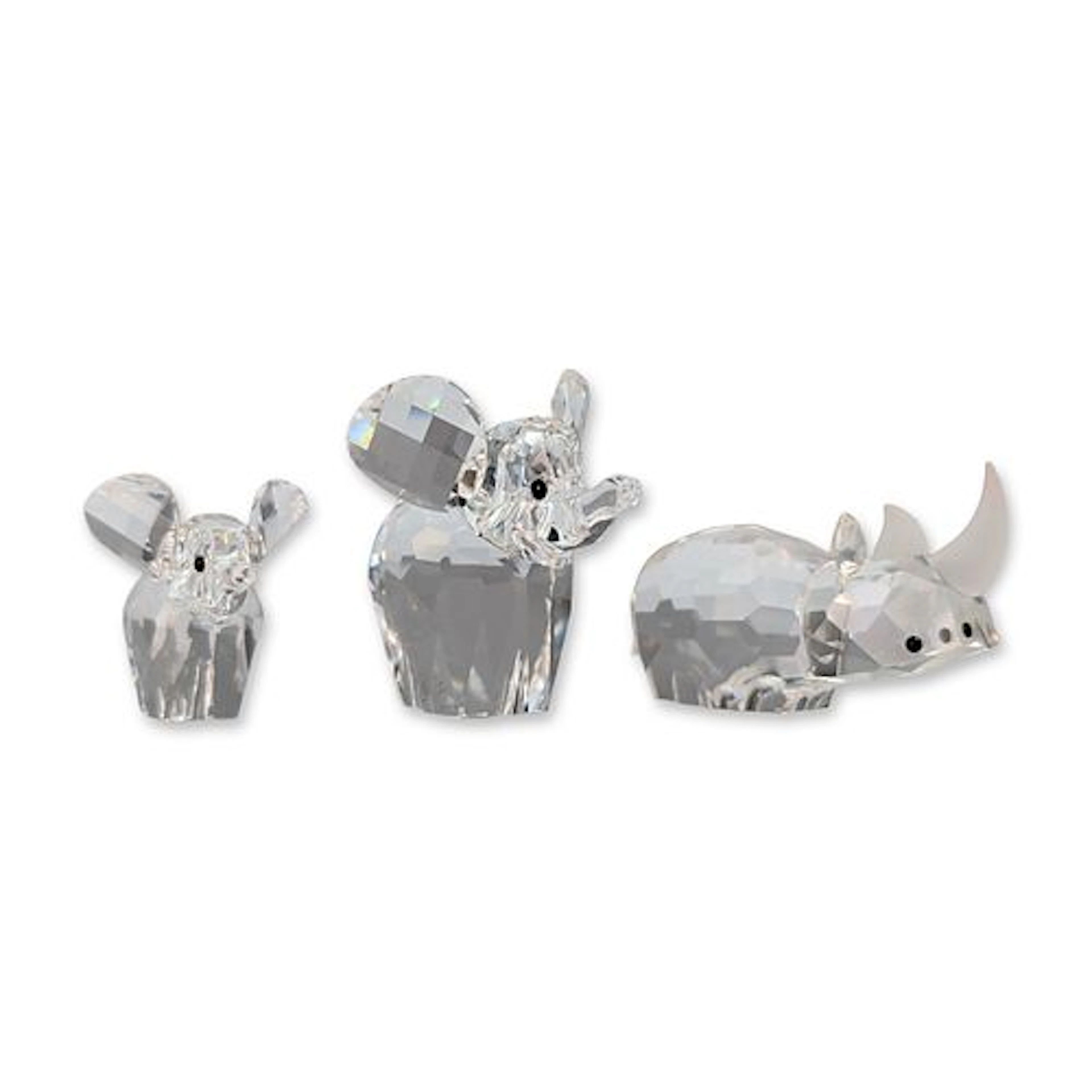 3pc Swarovski Silver Crystal Miniature Baby Elephants and Rhinoceros Figurines