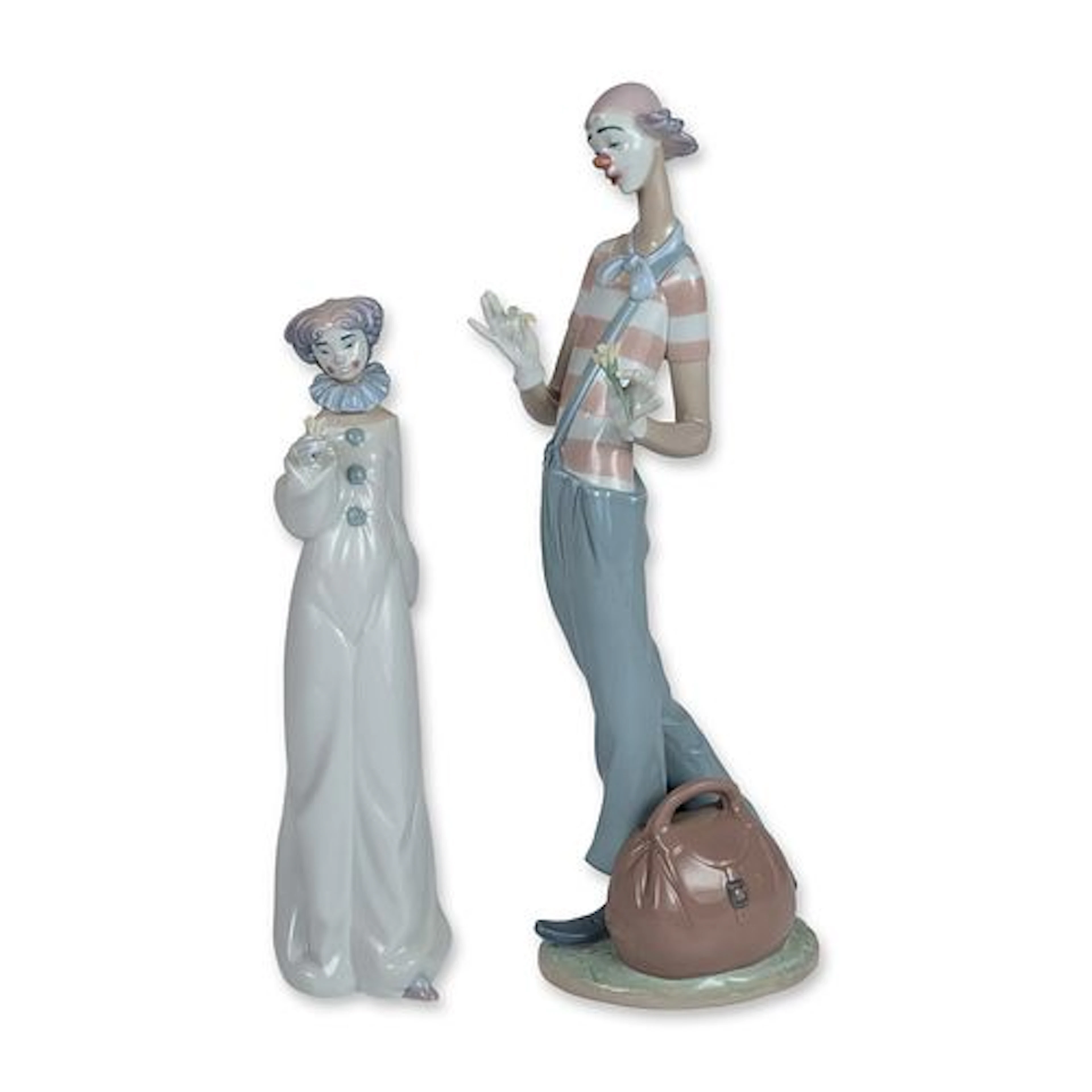 2pc Lladro Porcelain Clown Figurines