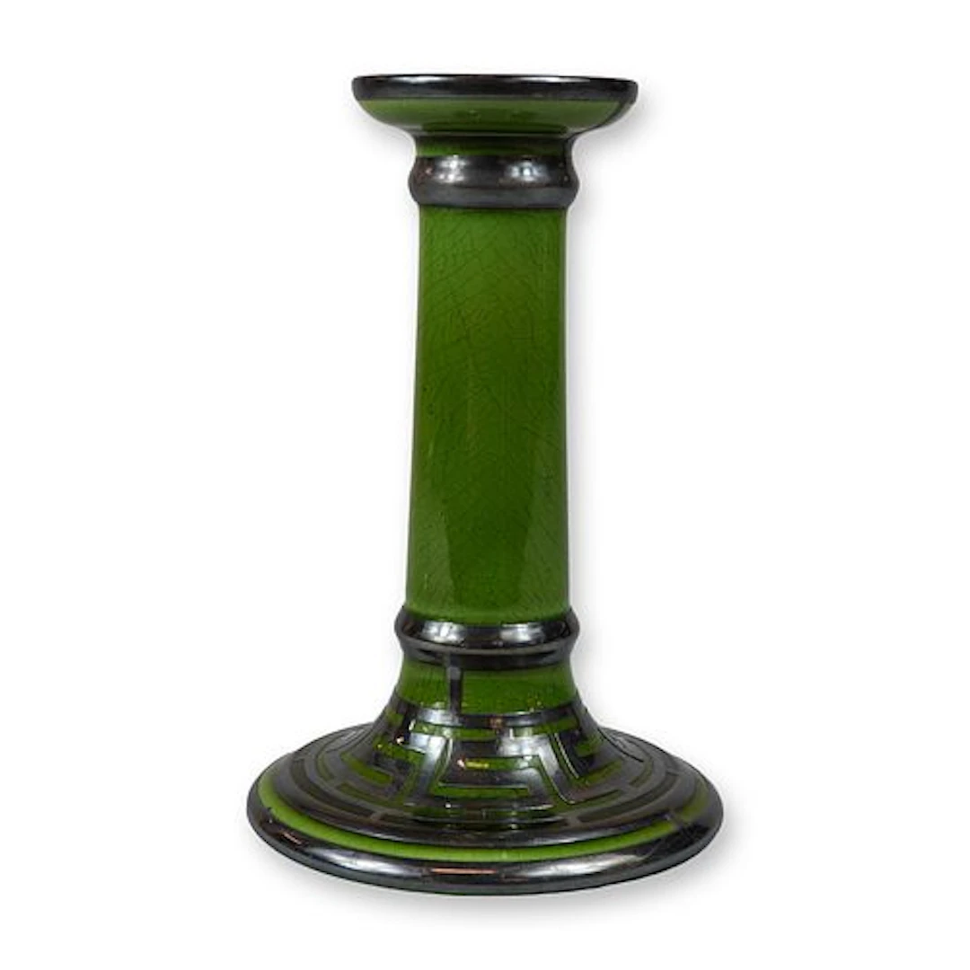 Wedgwood Ceramic Candlestick in Green Crackle Glaze