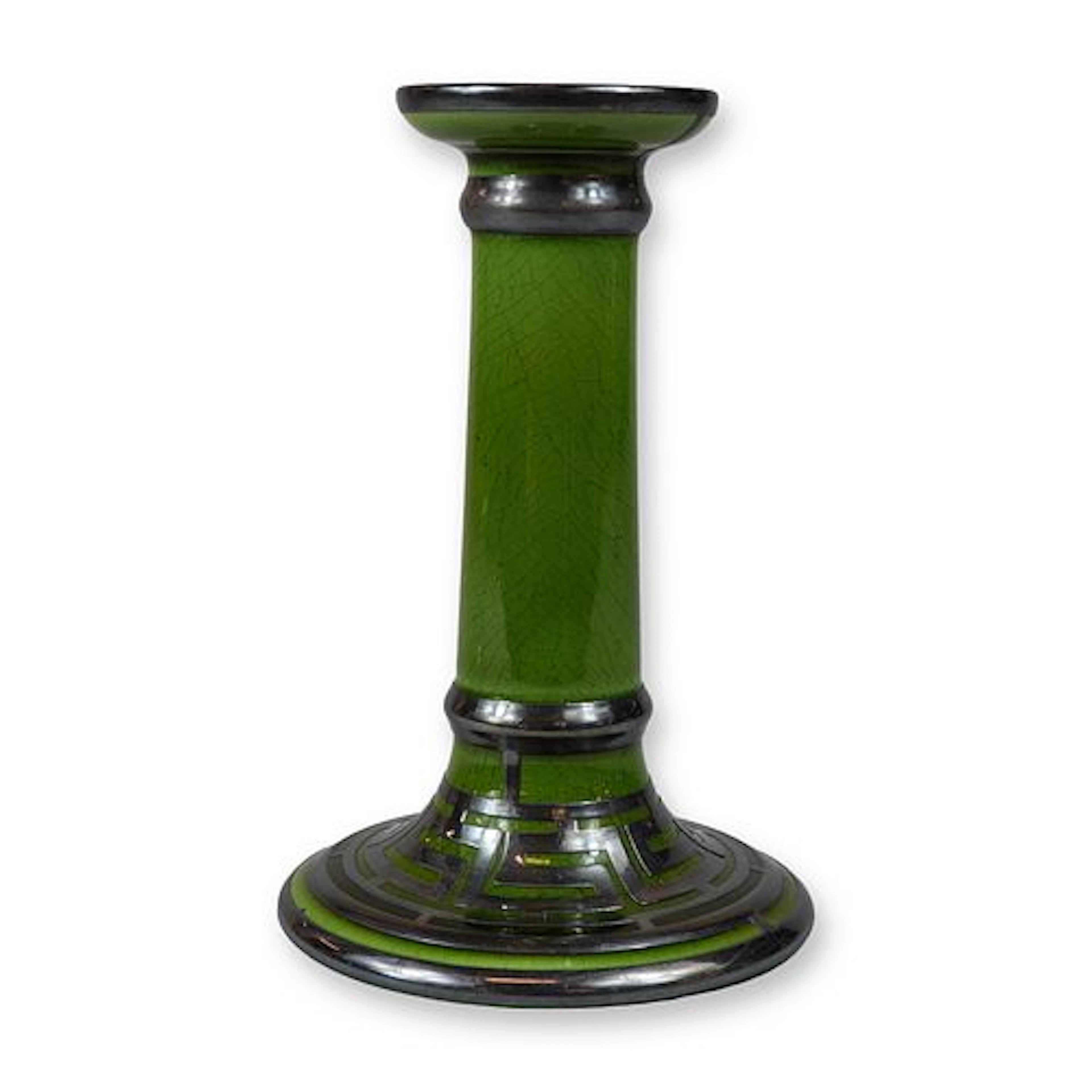 Wedgwood Ceramic Candlestick in Green Crackle Glaze