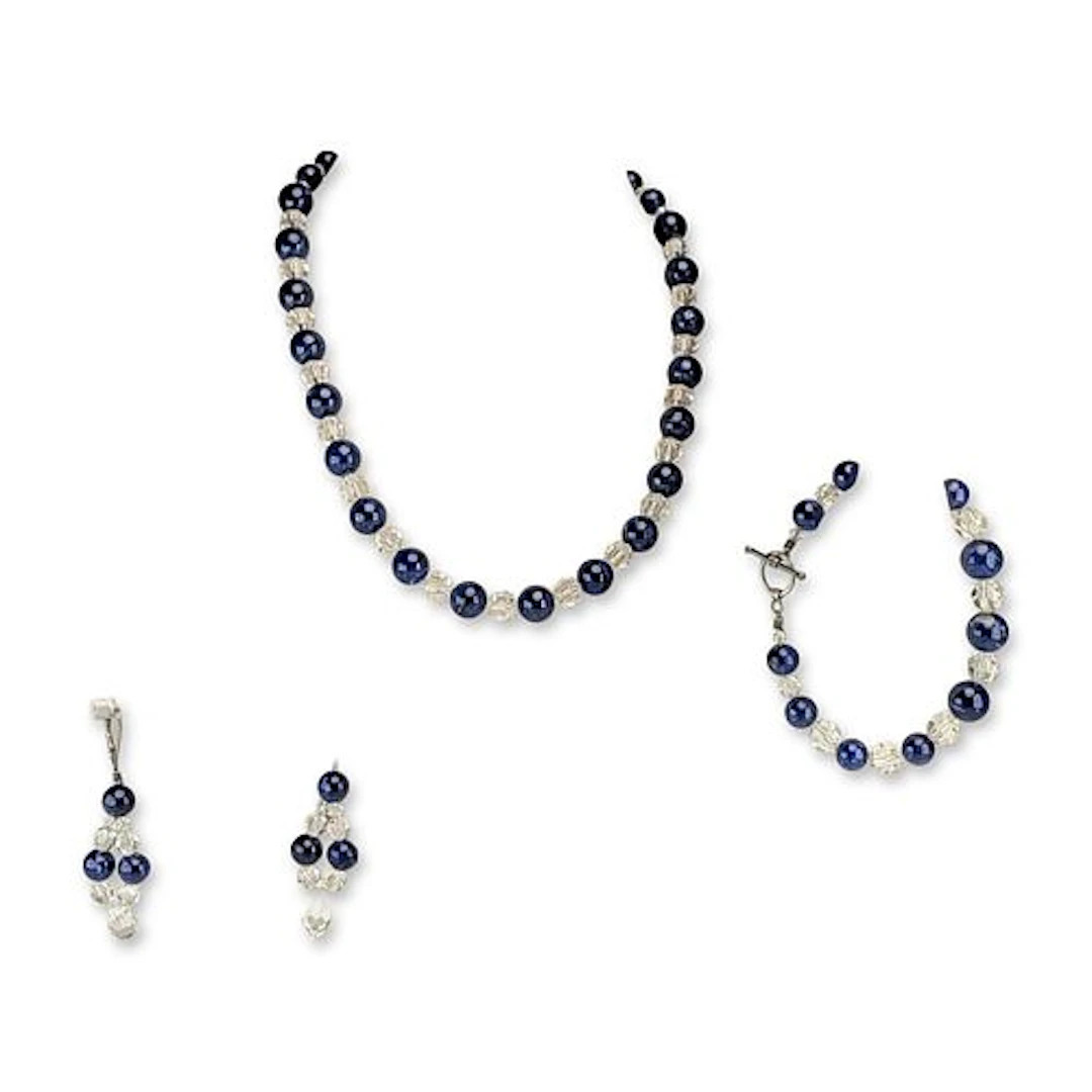 3pc Sterling Silver Blue Bead Jewelry Suite