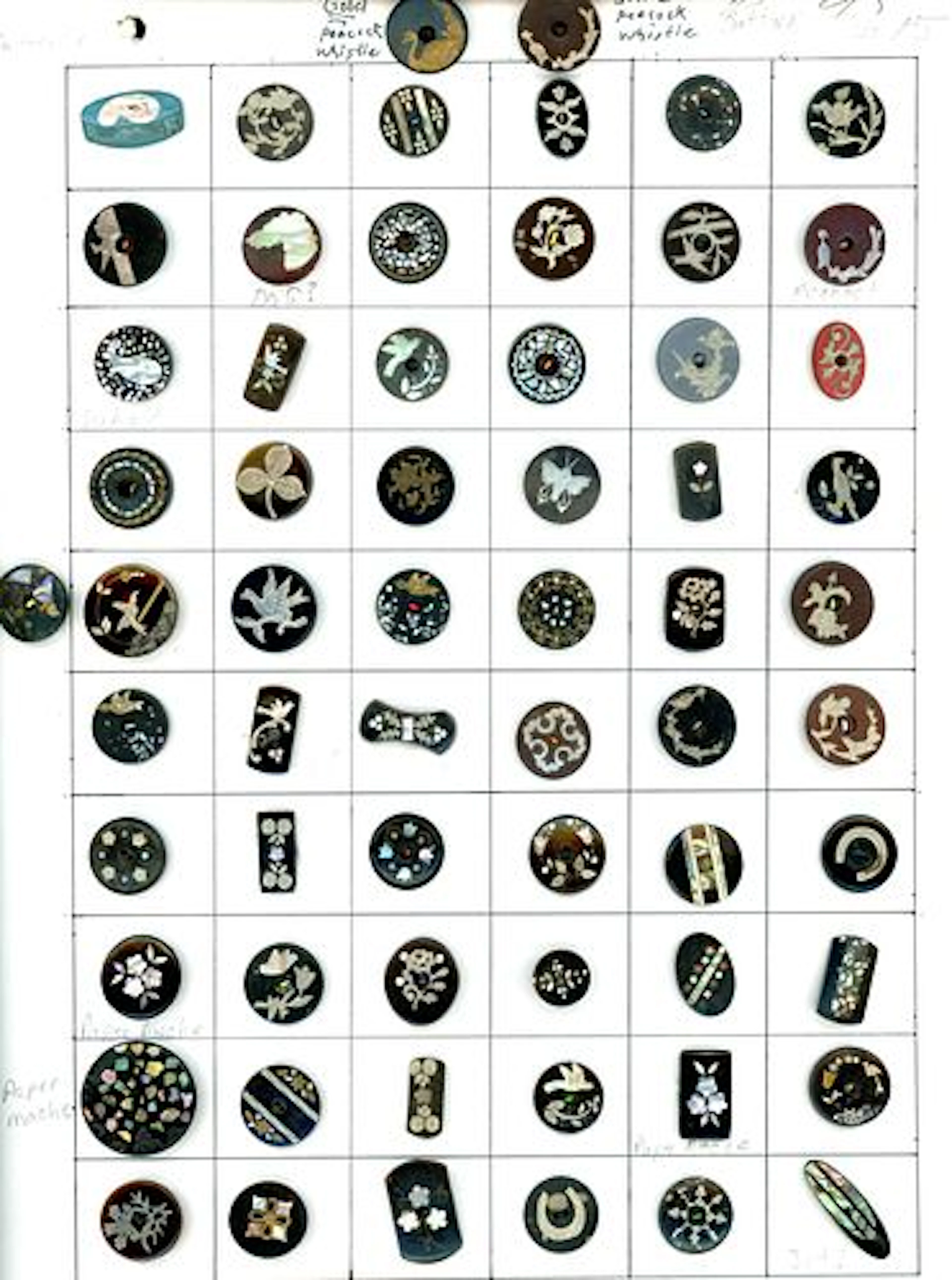 A LARGE CARD OF DIVISION ONE HORN BUTTONS