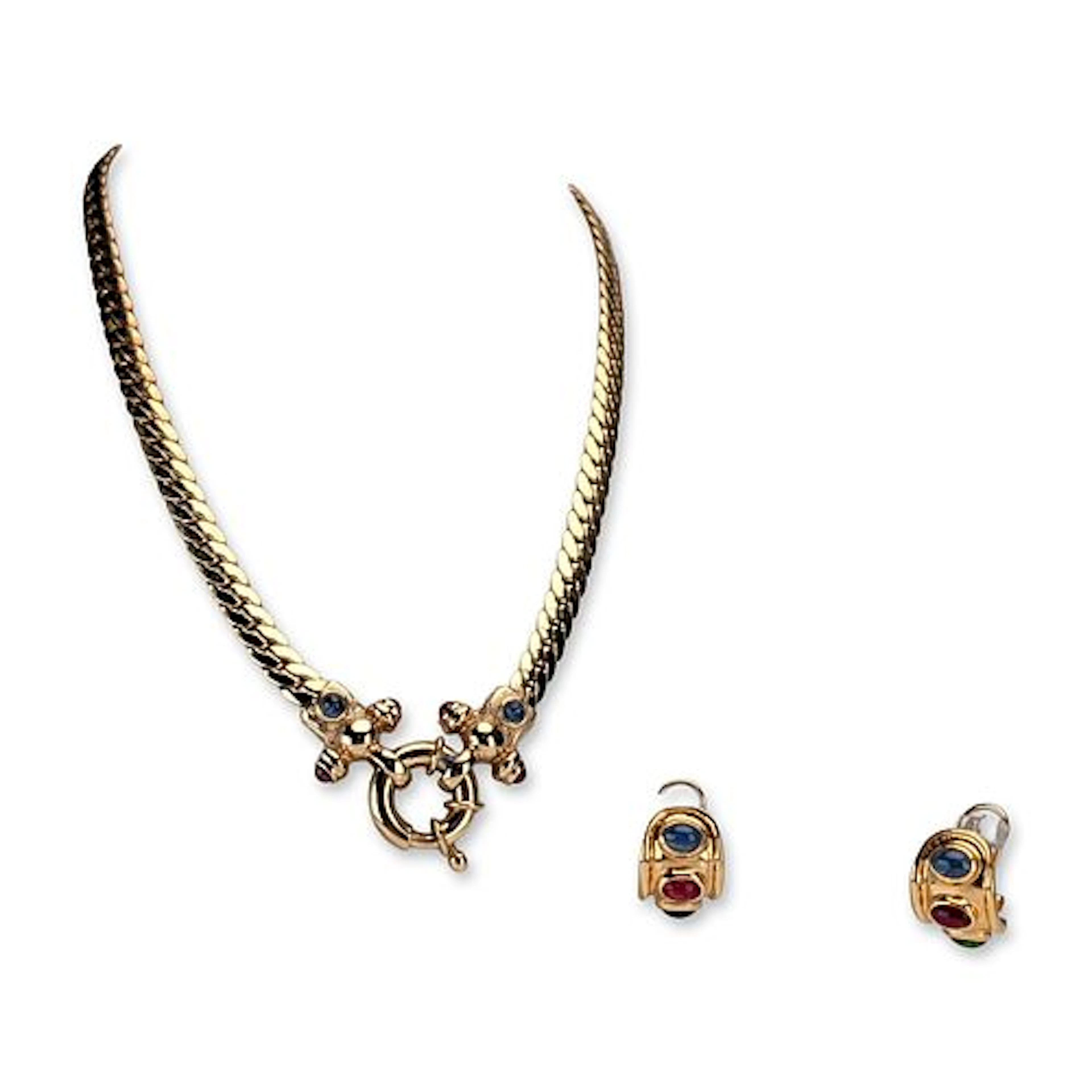 2pc Gold-Tone and Multi-Colored Cabochon Jewelry Suite