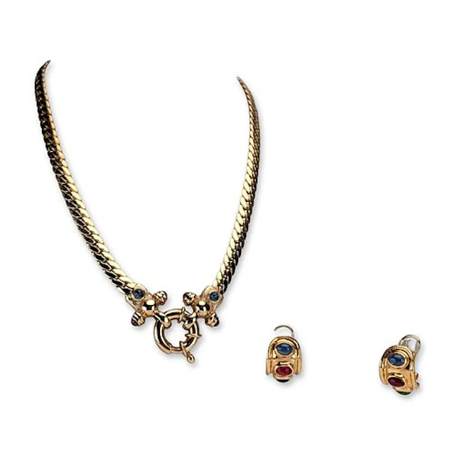 2pc Gold-Tone and Multi-Colored Cabochon Jewelry Suite