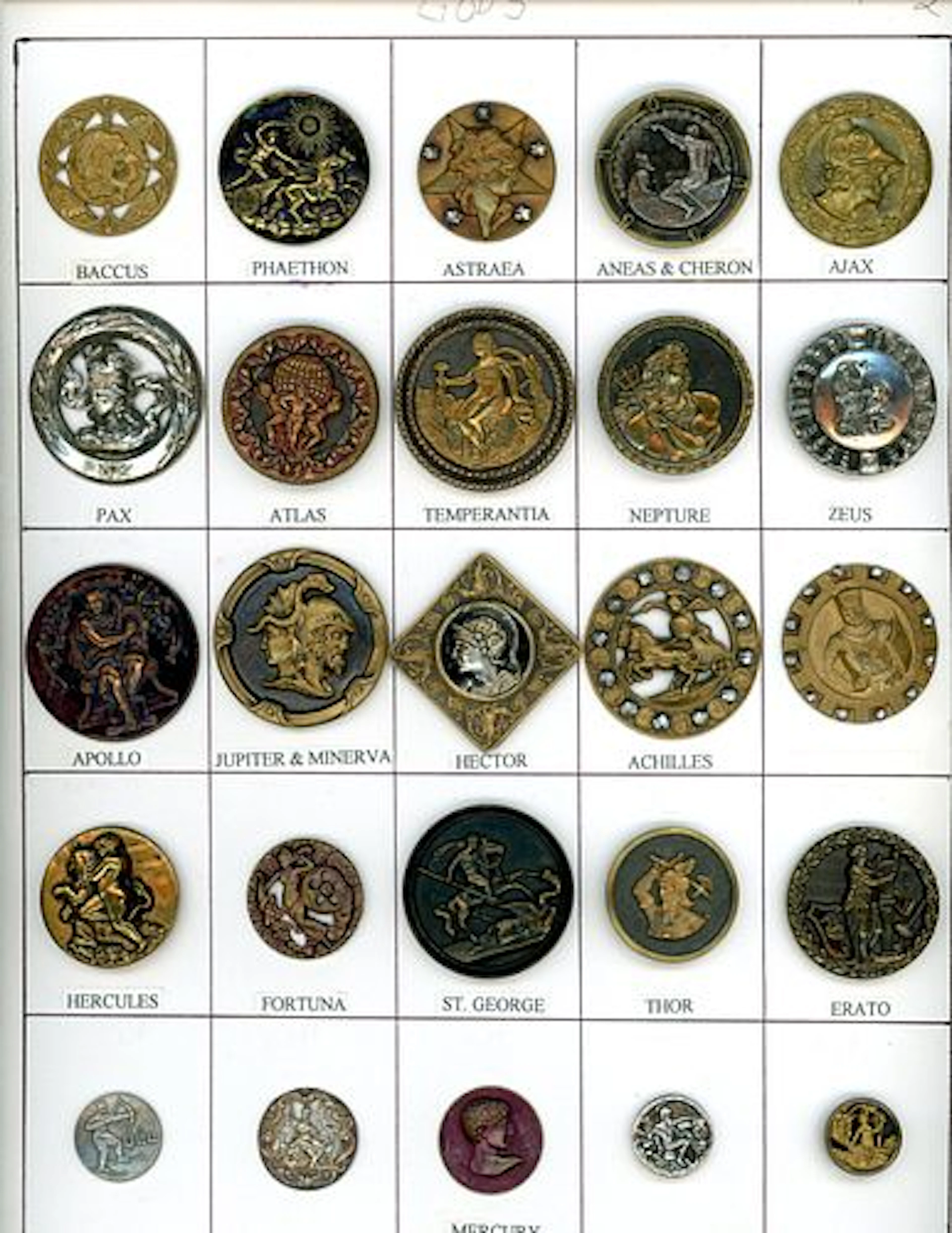A CARD OF DIVISION ONE PICTORIAL BUTTONS