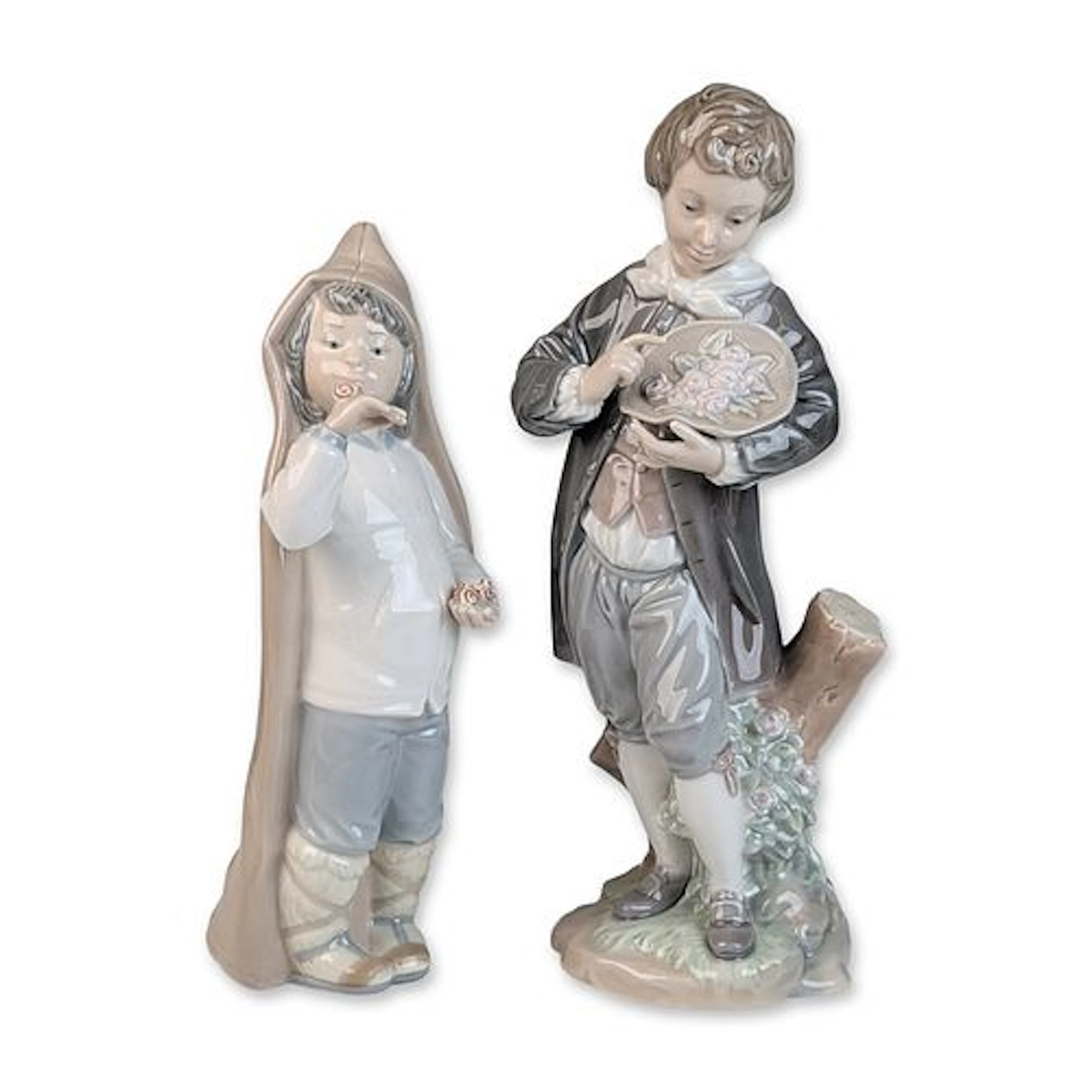 2pc Lladro Porcelain Figurines, Doncel with Roses 01004757 & Boy with