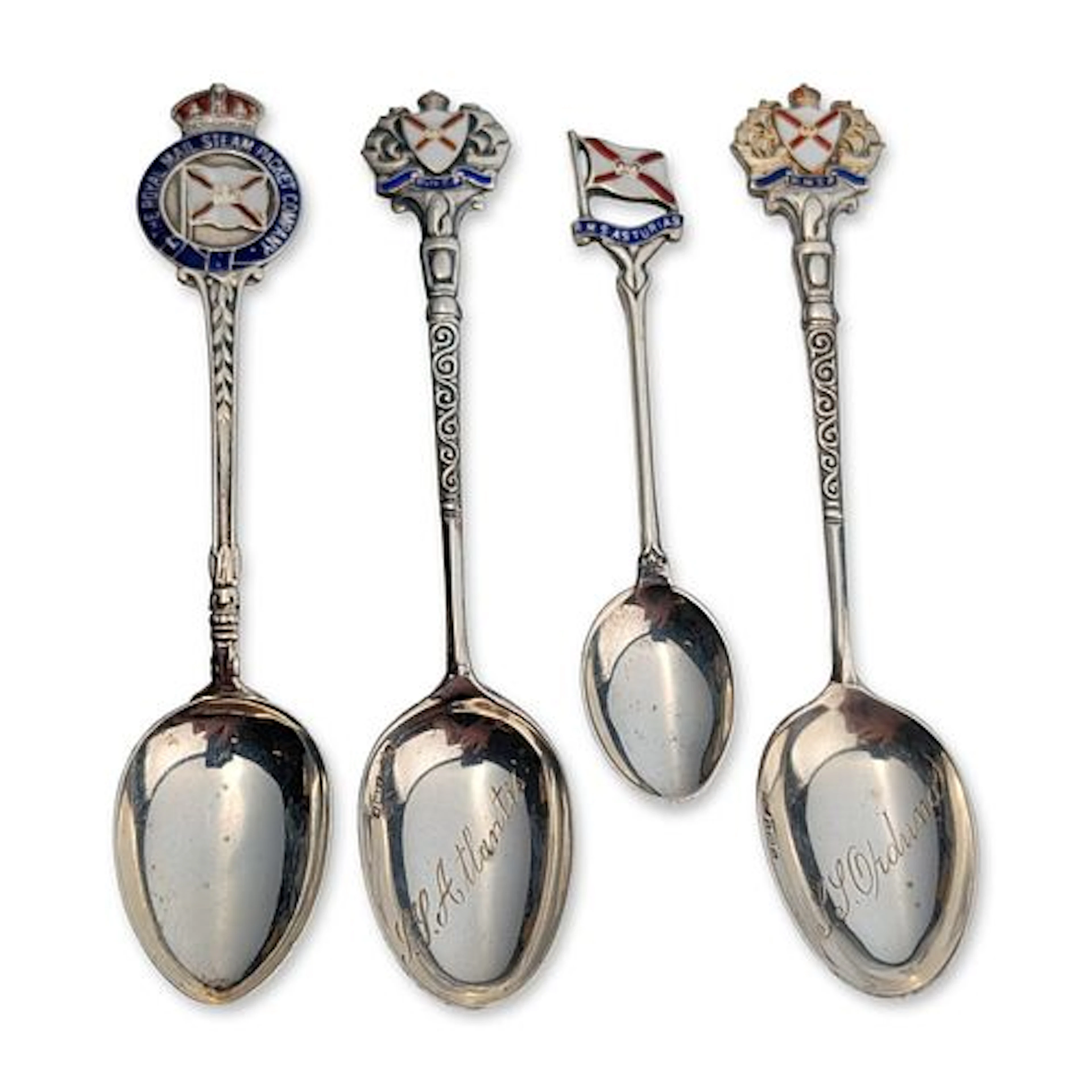 4pc Group of Royal Mail Steam Packet Company Sterling Silver and Enamel Spoons