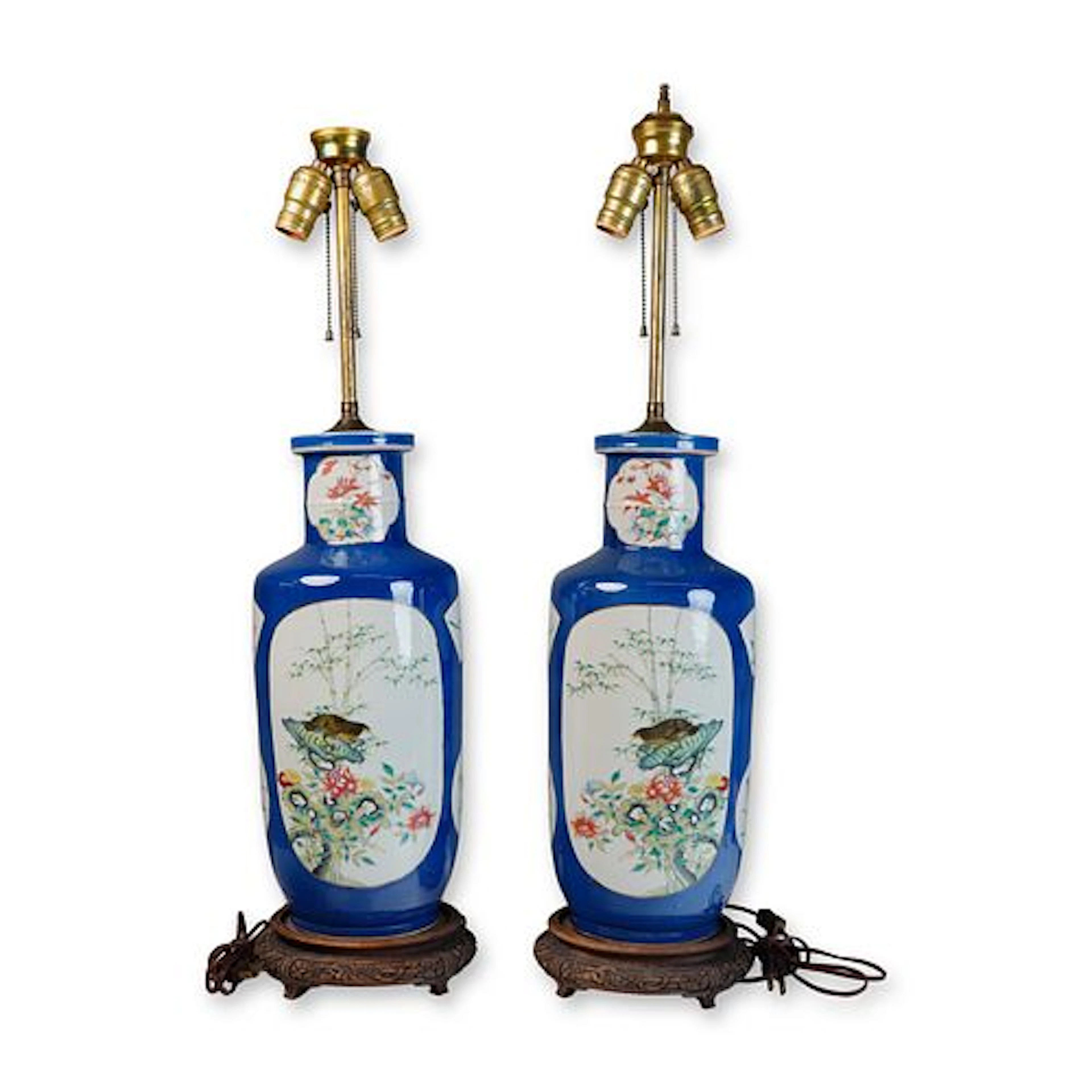 Pair of Powder Blue Famille Verte Vase Lamps