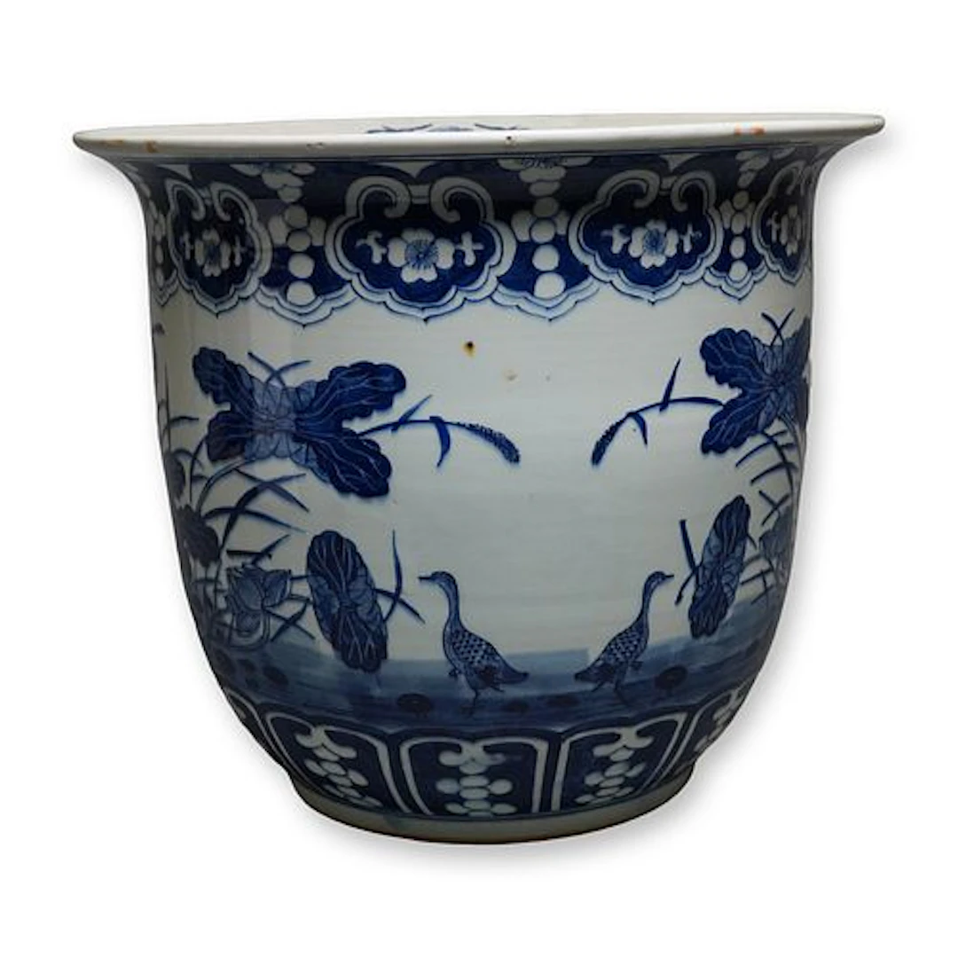 Chinese Blue and White Porcelain Jardiniere w/ Lotus Design
