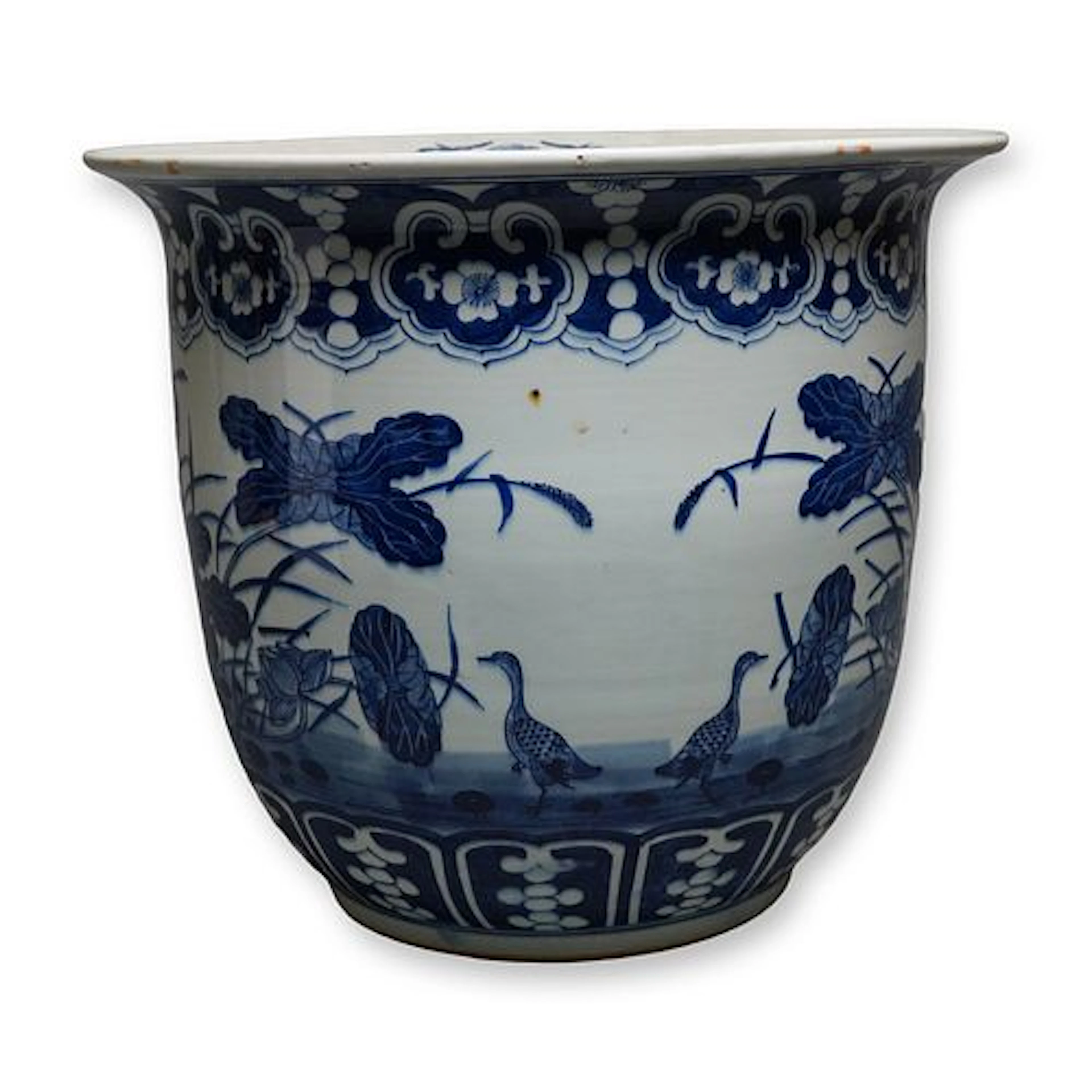 Chinese Blue and White Porcelain Jardiniere w/ Lotus Design