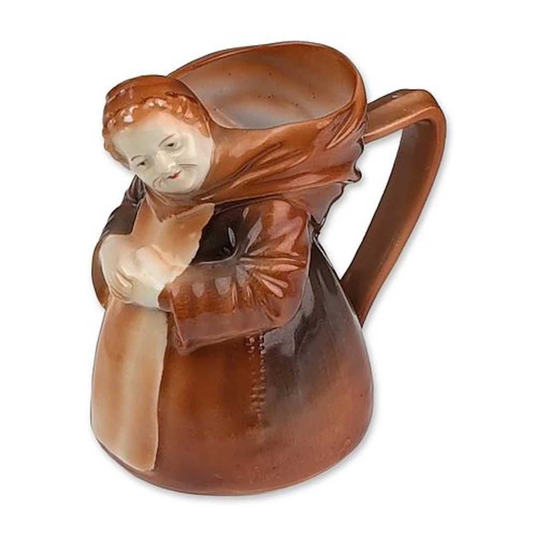 Miniature Glazed Ceramic Monk Figurine Creamer