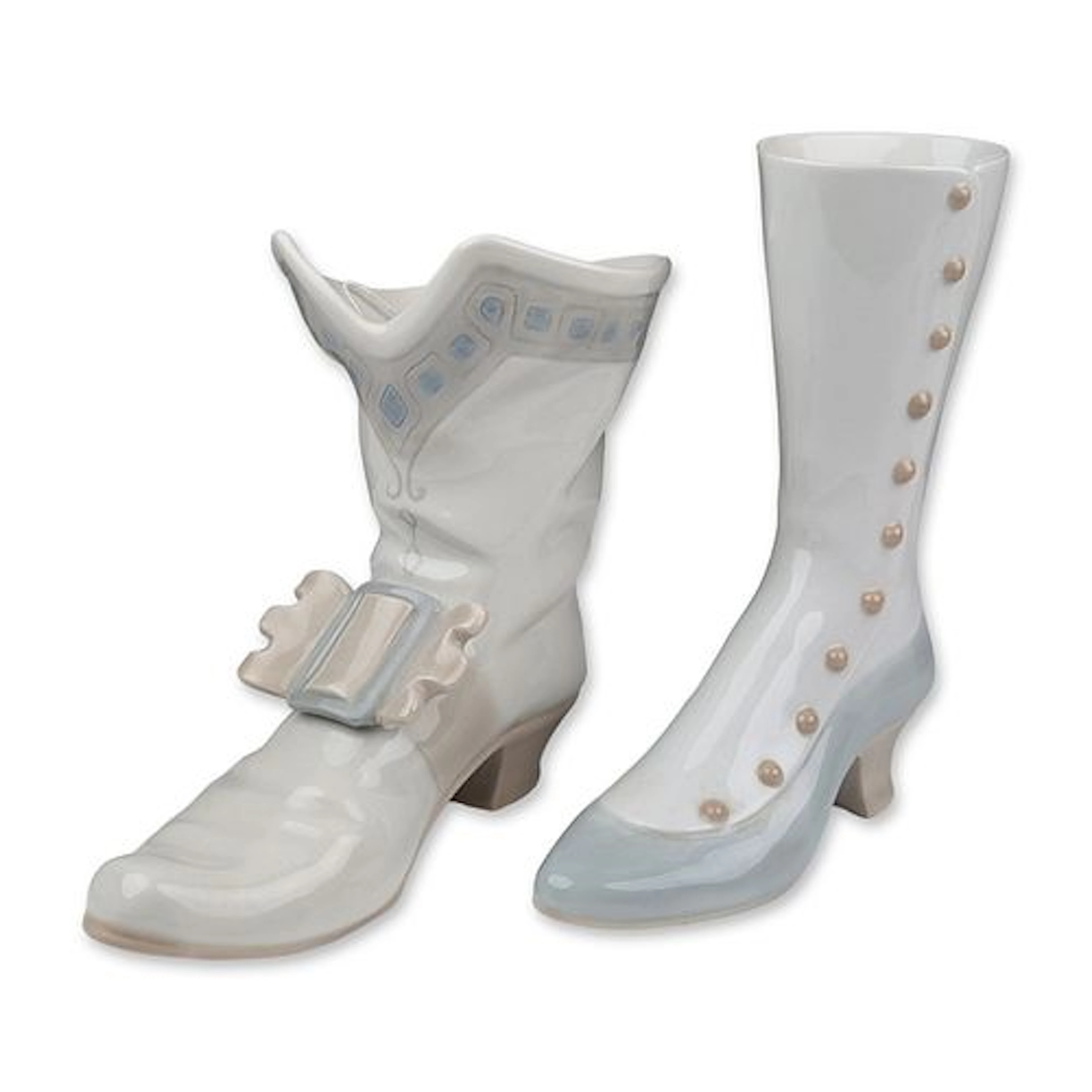 Two NAO by Lladro Spanish Porcelain Victorian Male and Female Boot Figurines