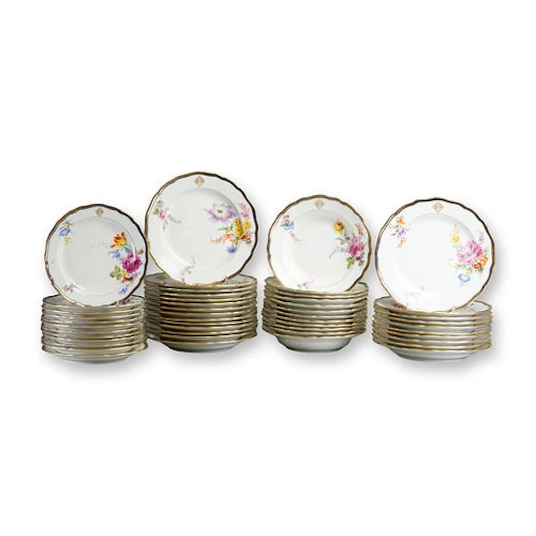 48pc Meissen Hand-Painted Porcelain Service Set
