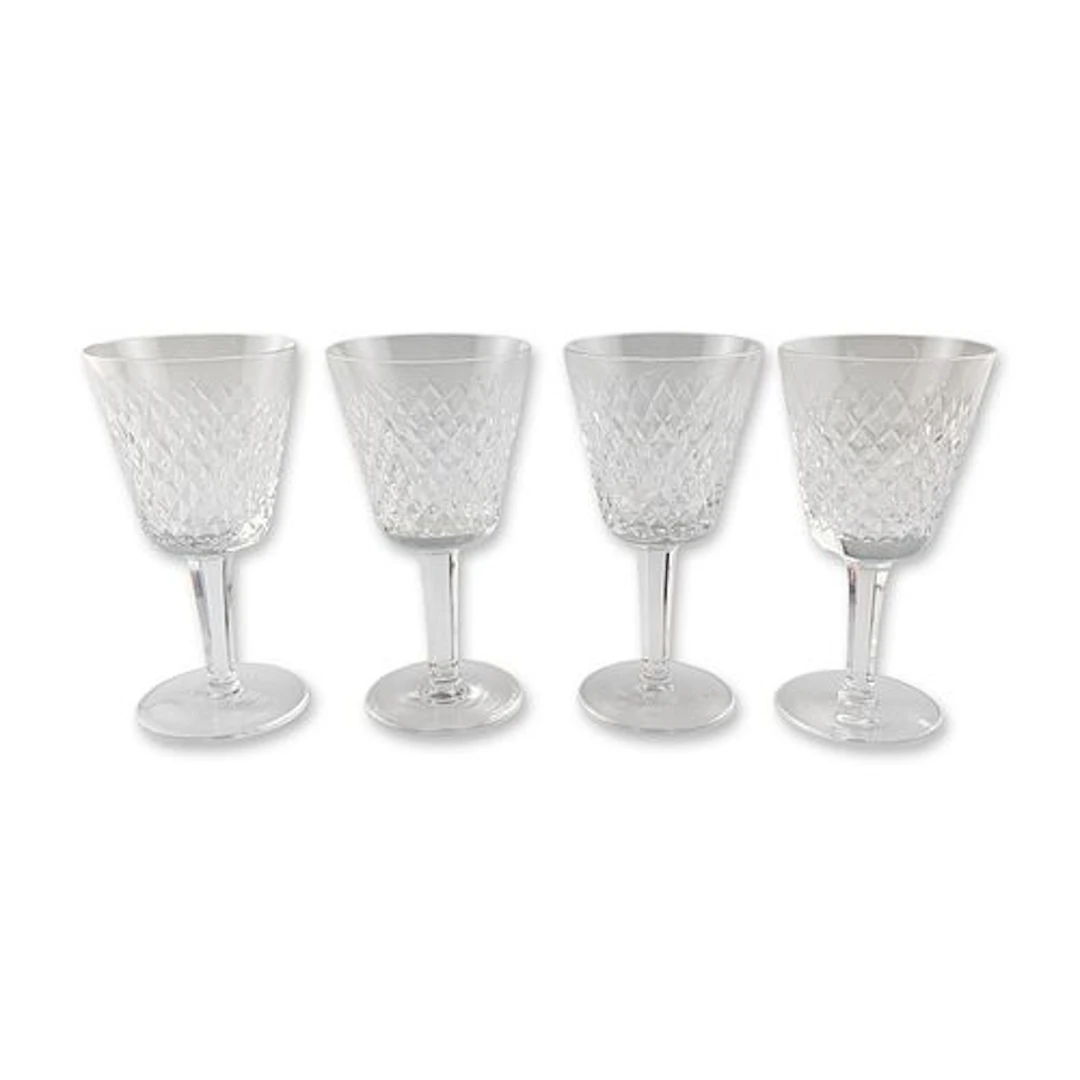 4pc Waterford Alana Pattern Crystal Stemware Wine Glasses Set